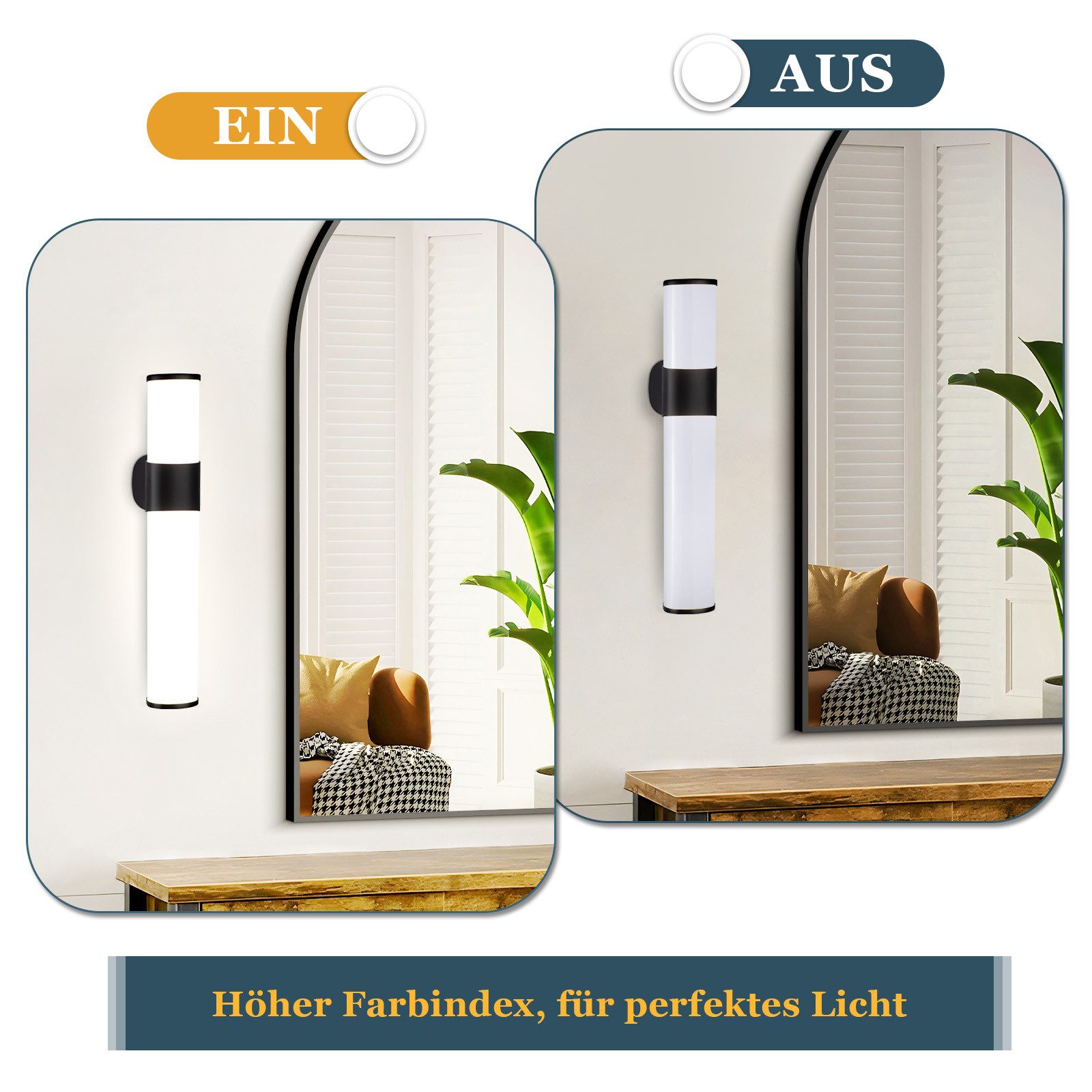 Nettlife LED Spiegelleuchte Spiegelleuchte Led Wandlampe 35cm, LED fest integriert, Neutralweiß – Bild 4 von 5