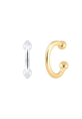 Elli Paar Ohrhaken Earcuff Set Bi-Color Kugel Geo Minimal 925 Silber