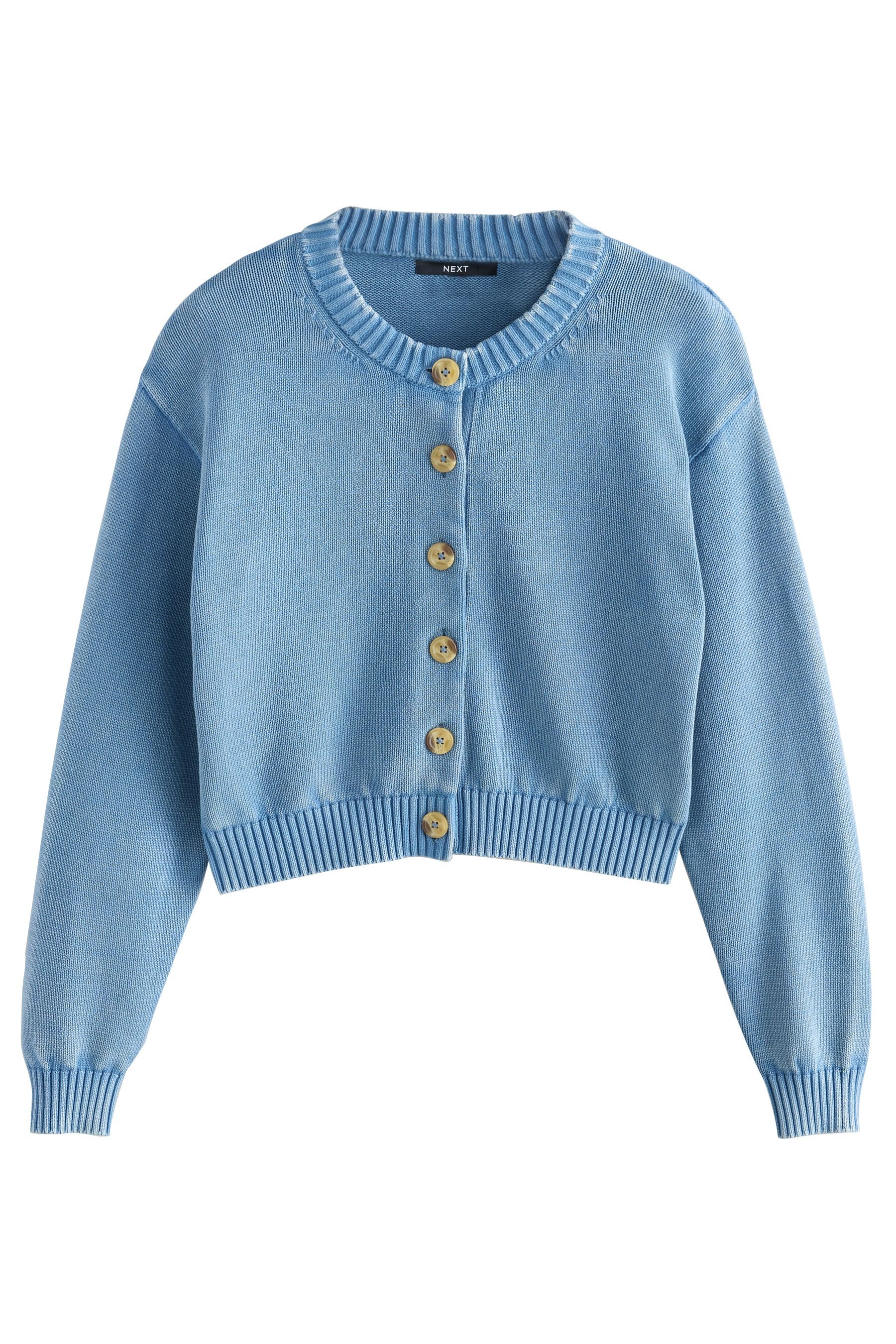 Strickjacke Gewaschene Rundhals-Strickjacke aus Baumwolle