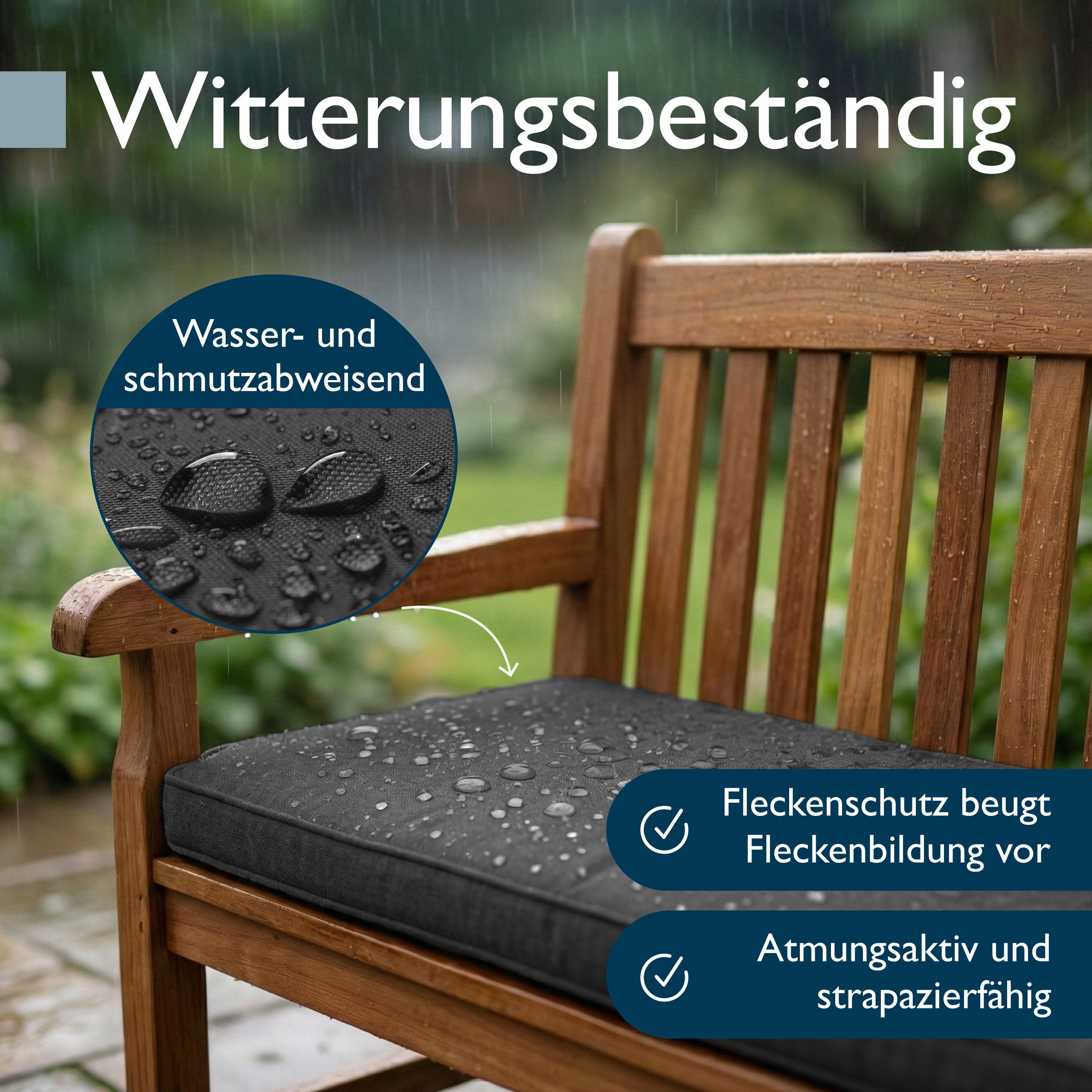 Beautissu Bankauflage Outdoor Bankauflage Calme BK 120x50x5cm Graphitgrau, Sitzkissen für Gartenbank, Bankpolster Outdoor & Hollywoodschaukel