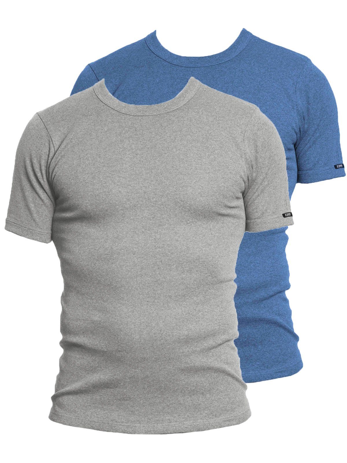 hohe Bio Herren 2-St) stahlgrau-melange T-Shirt KUMPF Unterziehshirt Markenqualität Sparpack (Spar-Set, 2er Cotton poseidon