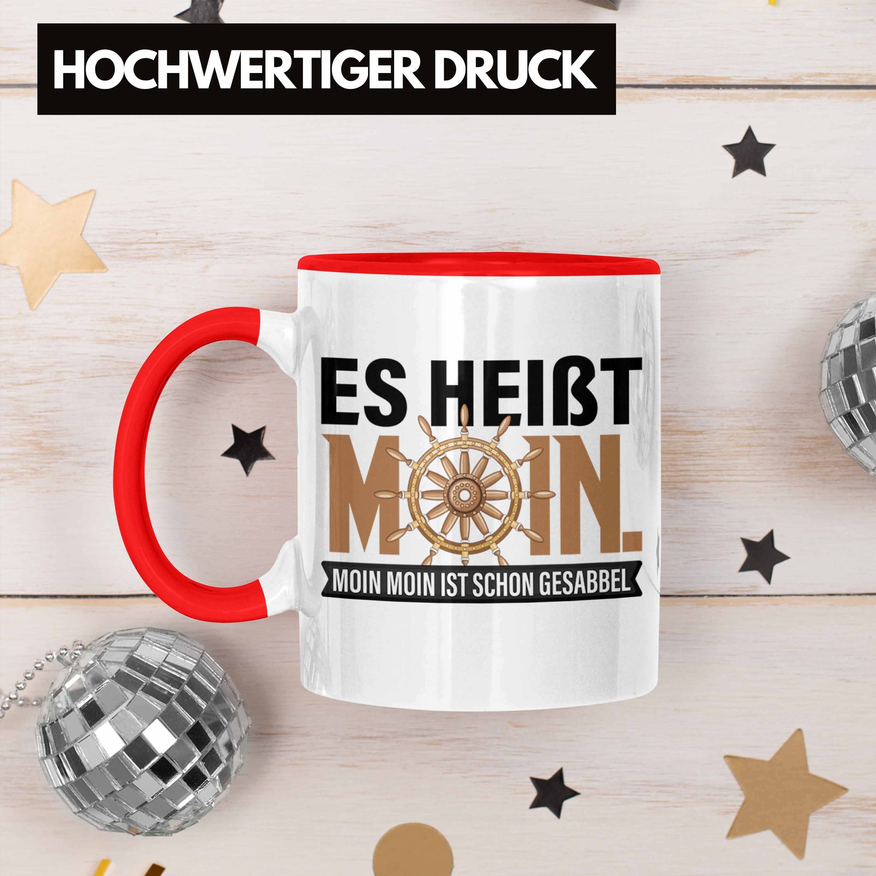 Trendation Tasse Tasse Moin Hamburg für Moin Gesabbel Rot Geschenk Norddeutsche Moin