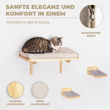 WOOWOOD Katzen-Kletterwand Katzenliege, 3-Teilig Kletterwand Set, Wandliege, Katzenplattform, Katzenregal