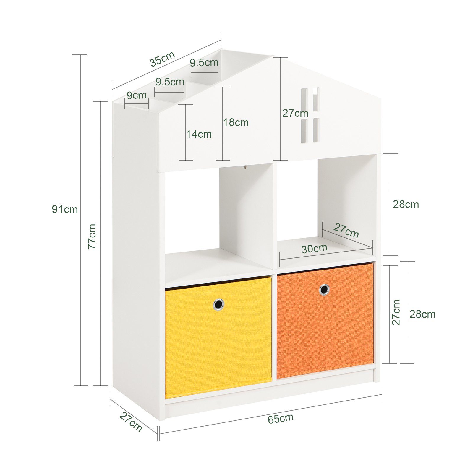 SoBuy Bücherregal KMB49, mit Haus-Design Stoffboxen Spielzeugregal mit Kinderregal 2