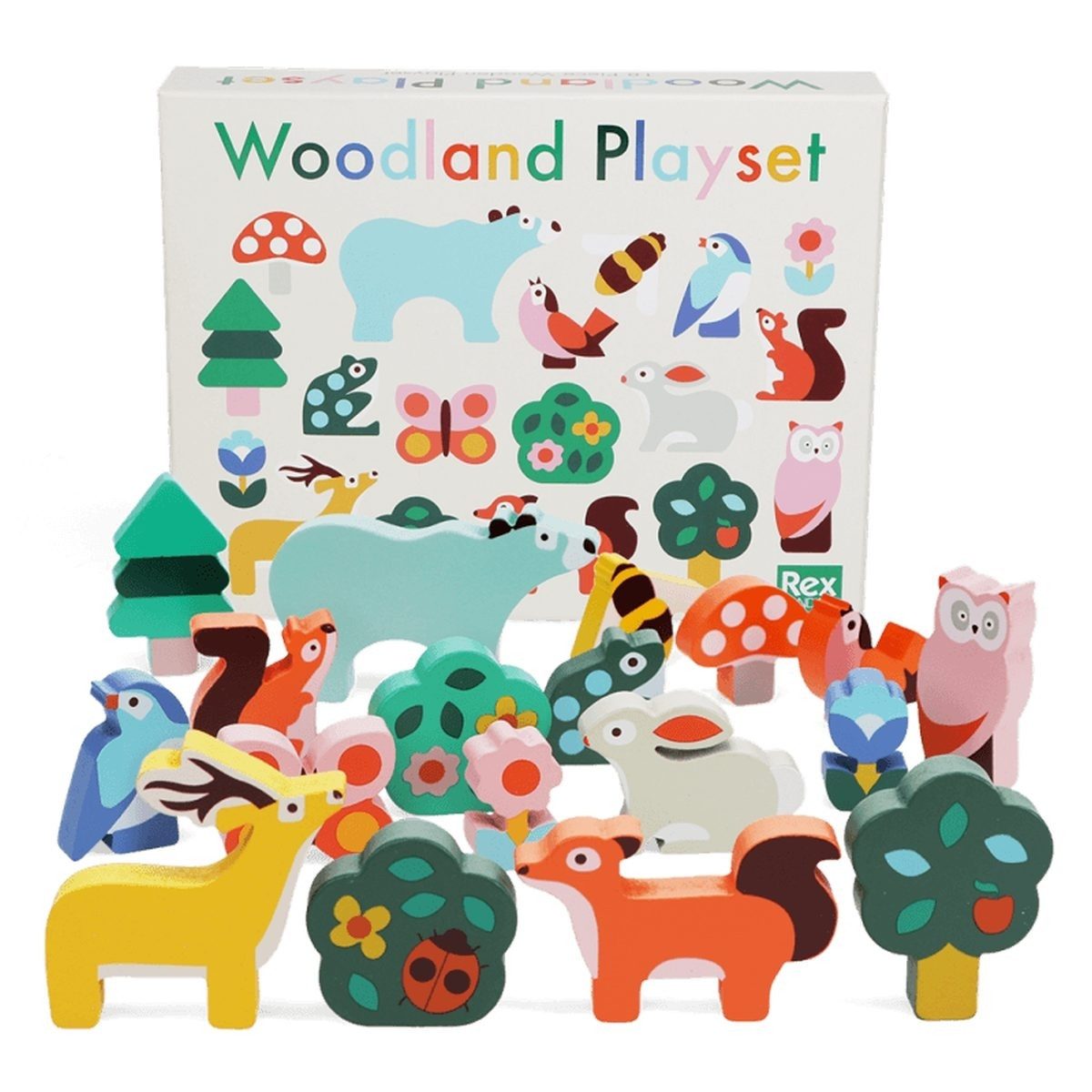 Rex London Stapelspielzeug Holztiere Woodland – Waldspielset aus Holz für Kinder 18 Teile
