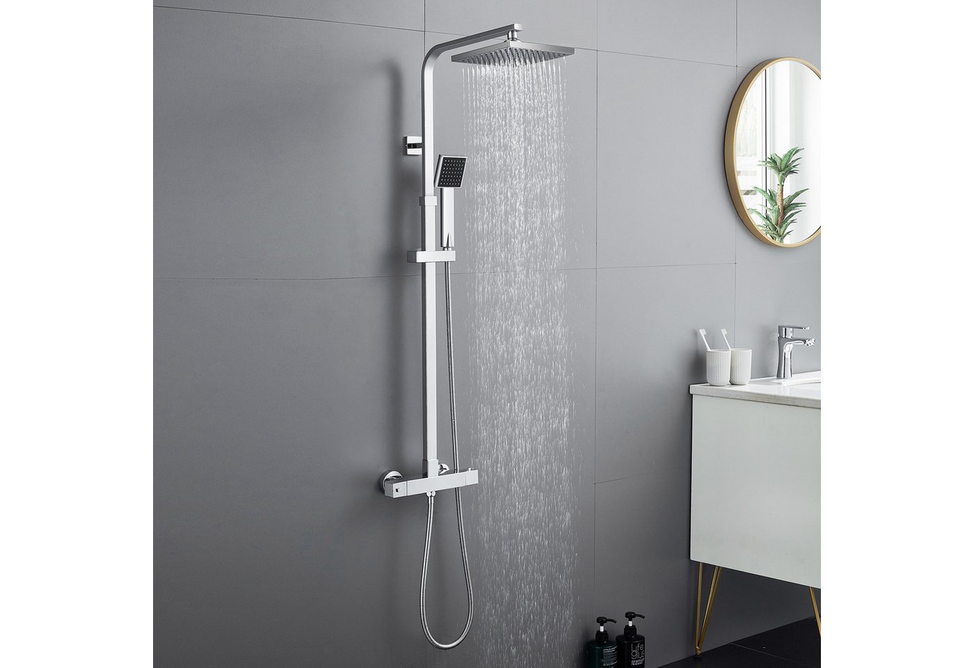 Thumbnail - Auralum Max Duschsystem Duscharmaturen Set Duschsystem mit Thermostat 38℃, Höhe 128.5 cm, 2 Strahlart(en), Mit Handtuchh...