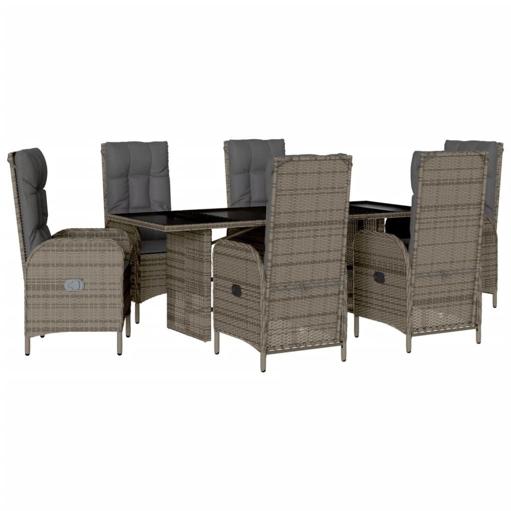 vidaXL Garten-Essgruppe 7-tlg. Garten-Essgruppe mit Kissen Grau Poly Rattan, (6-tlg)