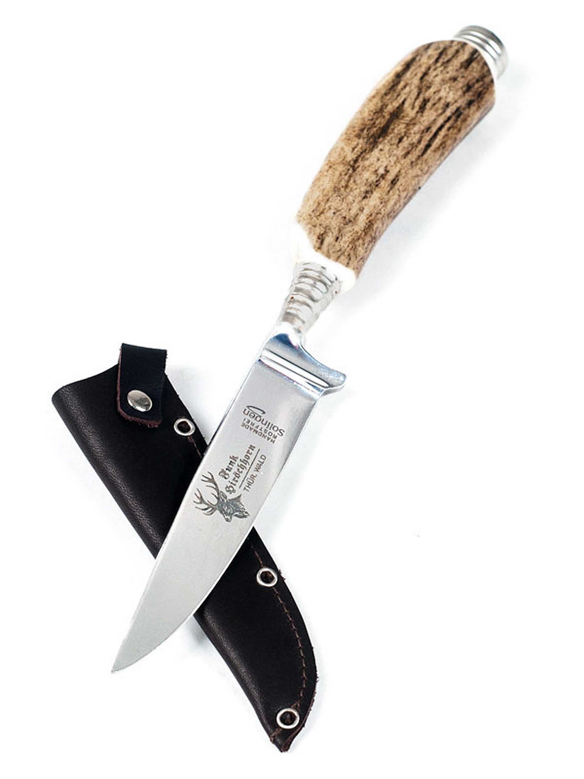 Almbock Taschenmesser Handgefertigtes Hirschhorn Jagdmesser Trachtenmesser mit Rundkappe, (1 St)