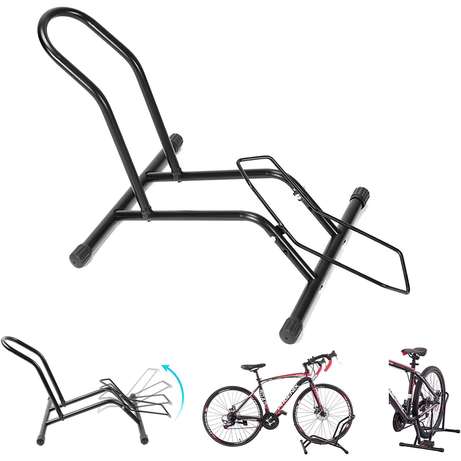 HEYHIPPO Fahrradständer Stabiler Fahrradständer aus Metall, tragbar mit rutschfesten Pads (Schwarzer Fahrradständer,44,5×37cm,tragbarer Ständer für Mountainbikes), Bike-Gepäckträger für 8–11 cm Reifen, passend für Vorder- & Hinterrad