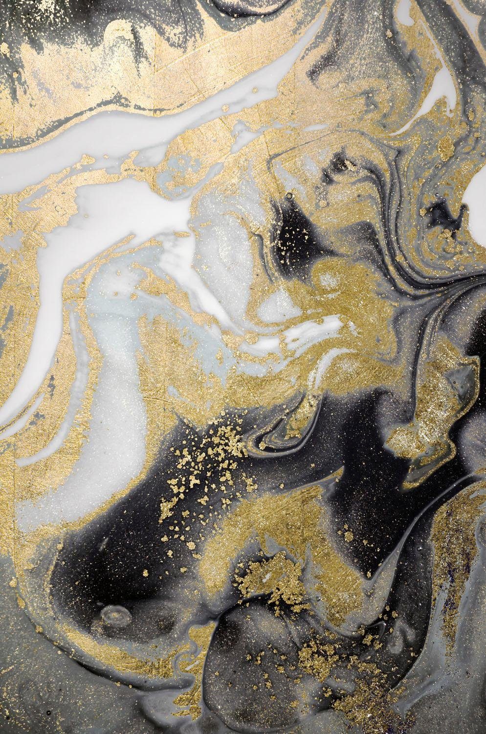 goldfarben in Marmor-Optik queence Kunst, Acrylglasbild marmoriert Abstrakte