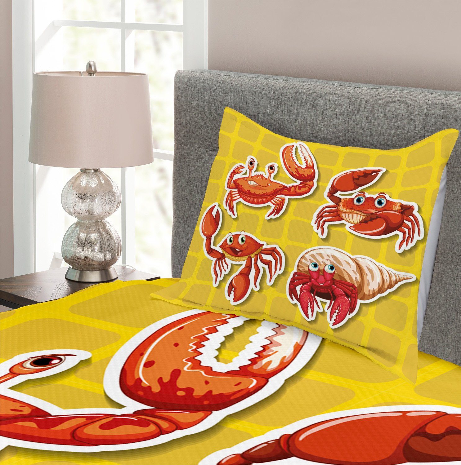 Abakuhaus, mit Set Waschbar, Kissenbezügen Karikatur verschiedene Tagesdecke 4 Crabs
