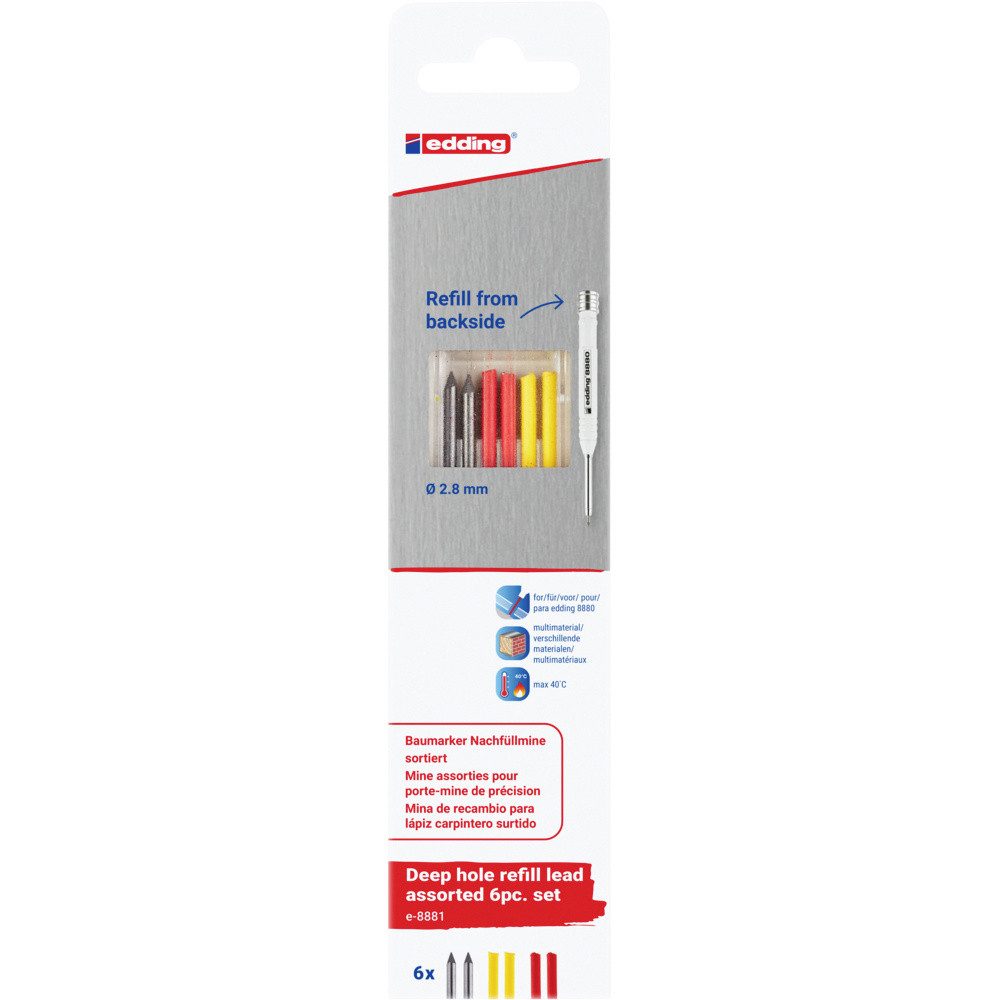 Marker Edding Sortiert 6er-Blister 4-8881-6-2999 Ersatzspitze Blau, Gelb, Rot