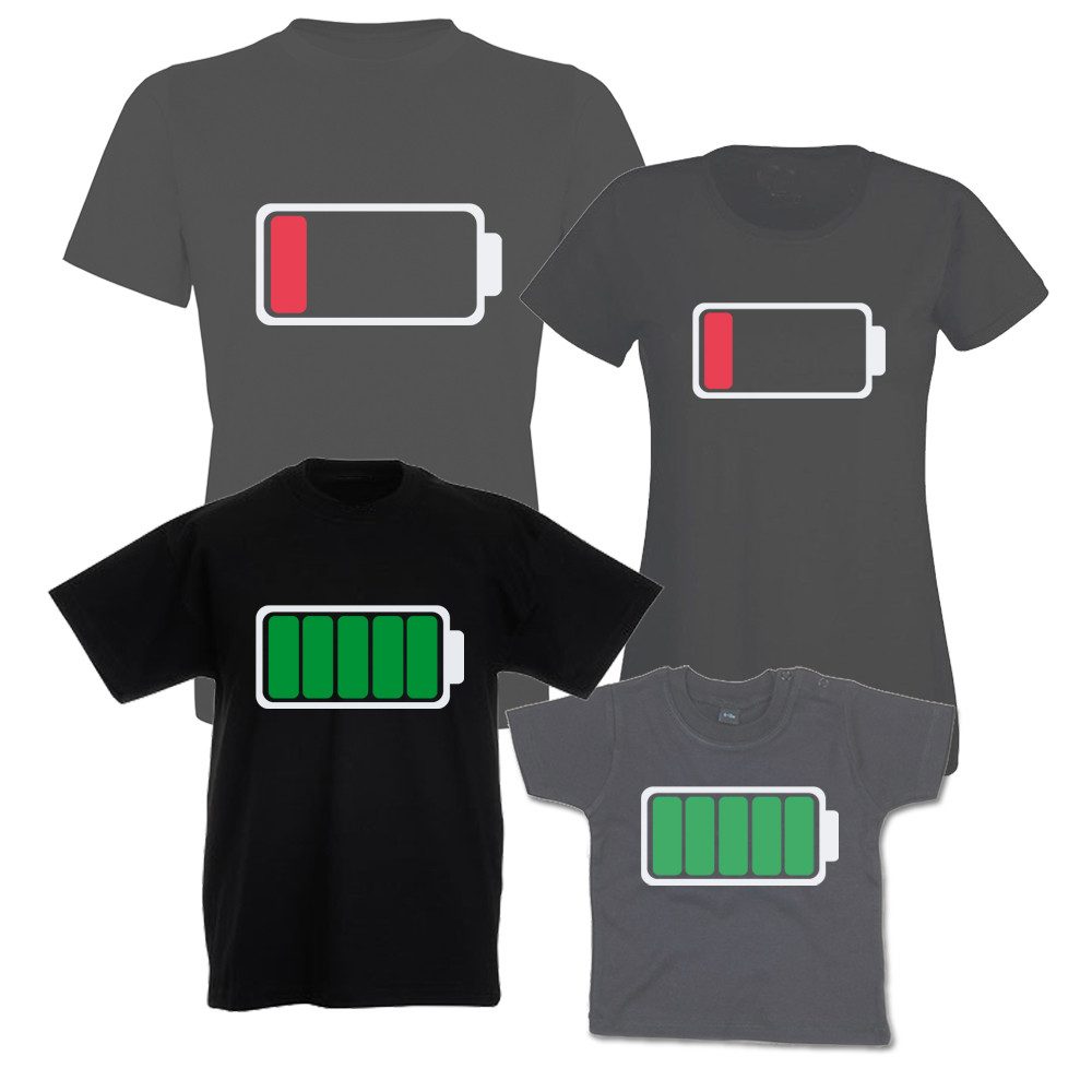 G-graphics T-Shirt Batterie leer & Batterie voll (Familienset, Einzelteile zum selbst zusammenstellen) Kinder- & Erwachsenen-T-Shirt-Set mit Frontprint