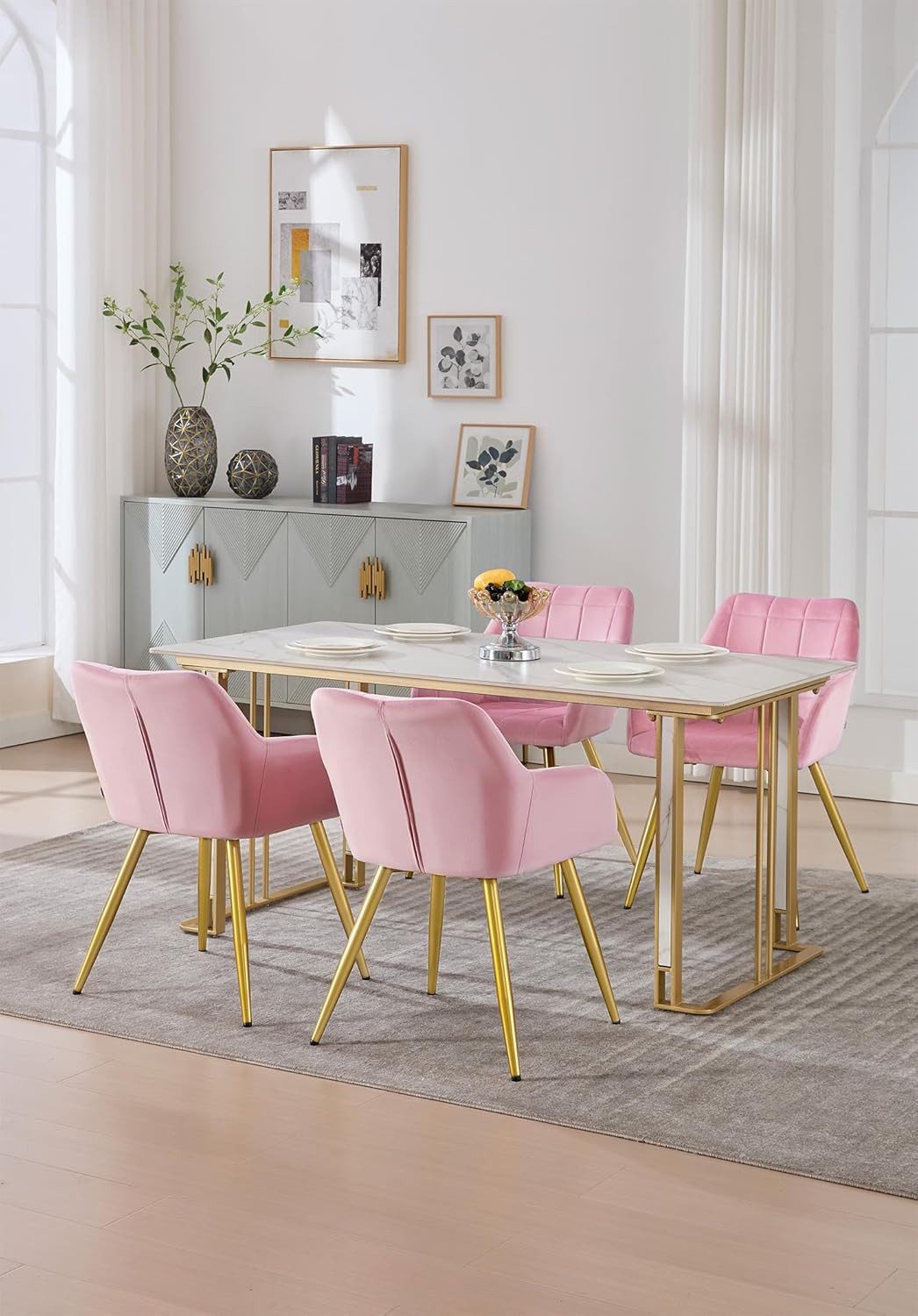 Woltu Esszimmerstuhl (1 St), mit Armlehne, aus Samt, Gold Beine aus Metall günstig online kaufen