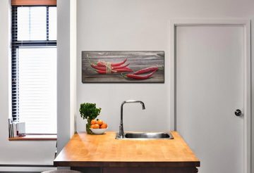 Levandeo® Wandbild, Wandbild 80x30cm Leinwandbild Küche Chili Peperoni Gewürze Deko