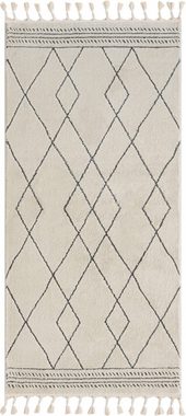 Hochflor-Teppich Moroccan Design, Myflair Möbel & Accessoires, rechteckig, Höhe: 24 mm, modern, marokkanisches Design, Rauten Muster, weich, mit Fransen