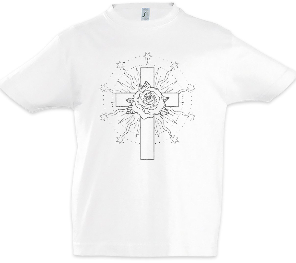 Print-Shirt Rose Cross III Kinder T-Shirt Tattoo Rosen Rose Kreuz Tribal Flower