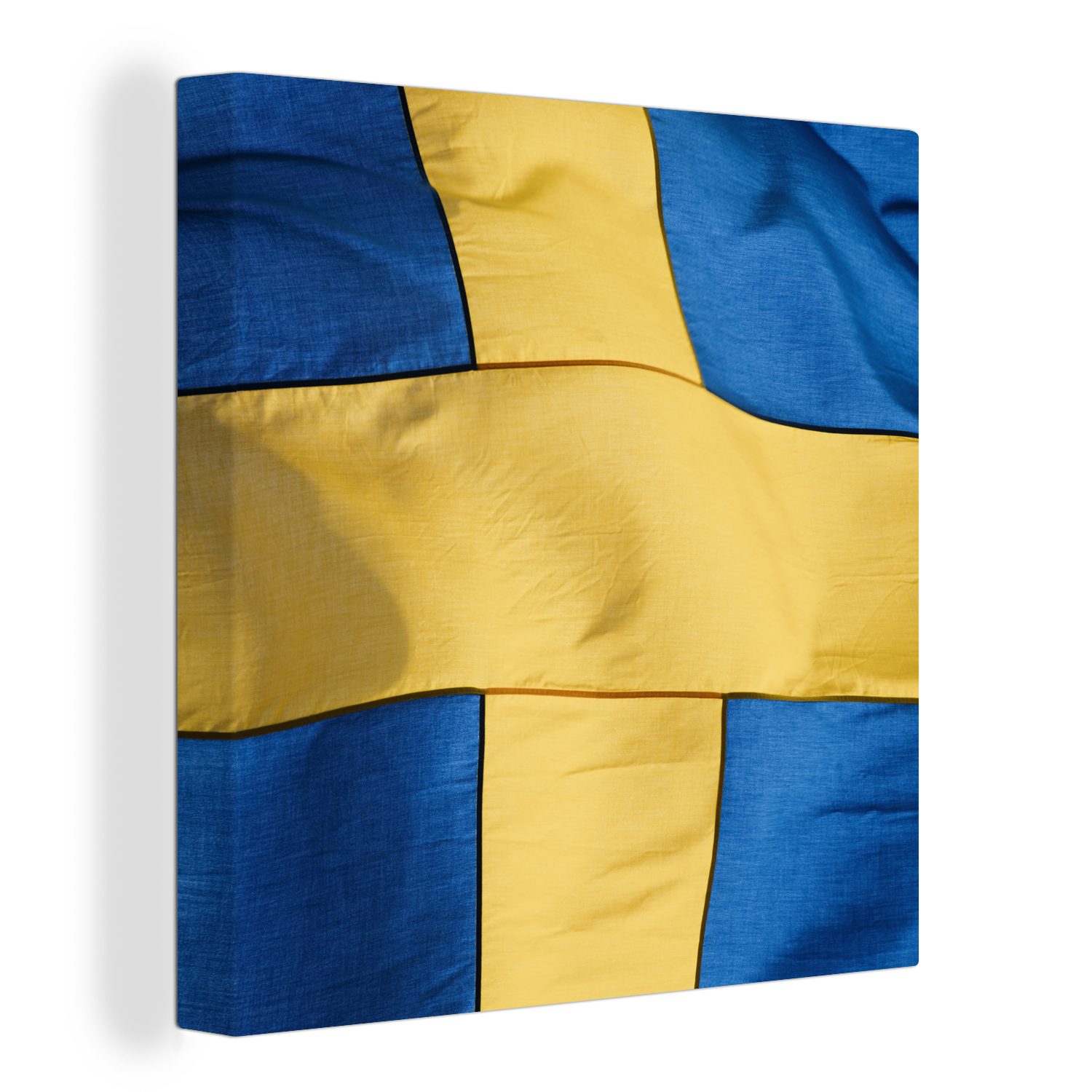 OneMillionCanvasses® Leinwandbild Nahaufnahme der Flagge von Schweden, (1 St), Leinwand Bilder für Wohnzimmer Schlafzimmer