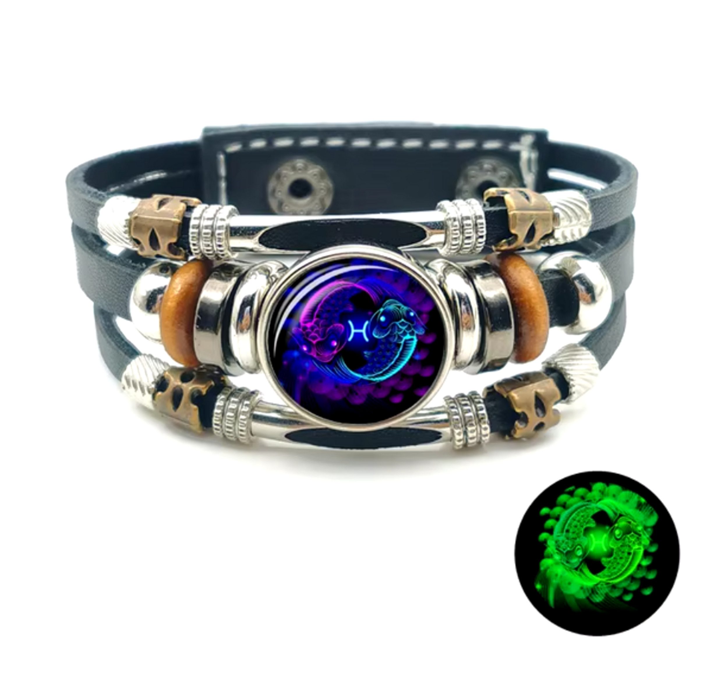 Stelby Armband mit Gravur Armband Sternzeichen Fische mit 3D Gravur im Glas (Weihnachtsgeschenk, Geburtstagsgeschenk, Valentinstaggeschenk, modern, minimalistisch), langlebig, pflegeleicht, unisex