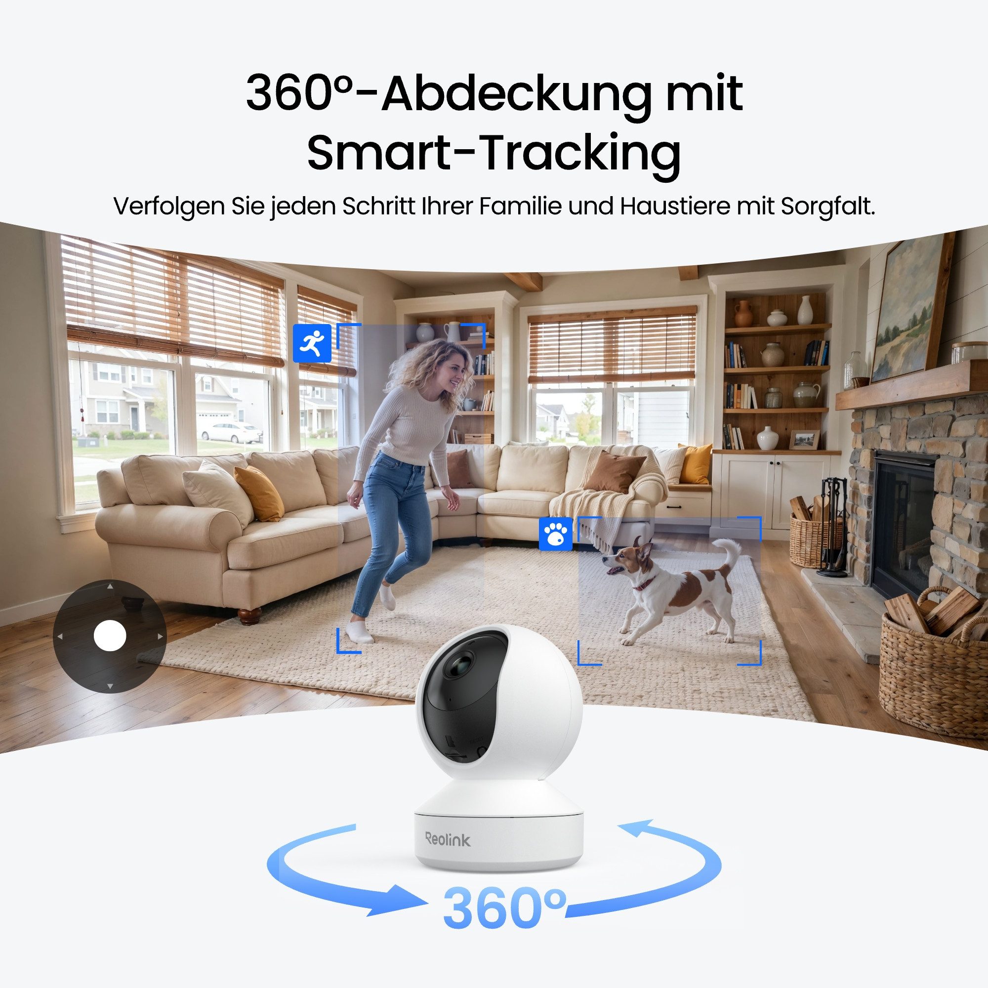 Reolink Überwachungskamera E1 4MP WLAN IP (Indoor, Packung, 1-tlg., 355° Schwenk & 50° Neigung, Pan-Tilt,2,4-GHz-WLAN,Bewegungserkennung,Bidirektionales Audio)