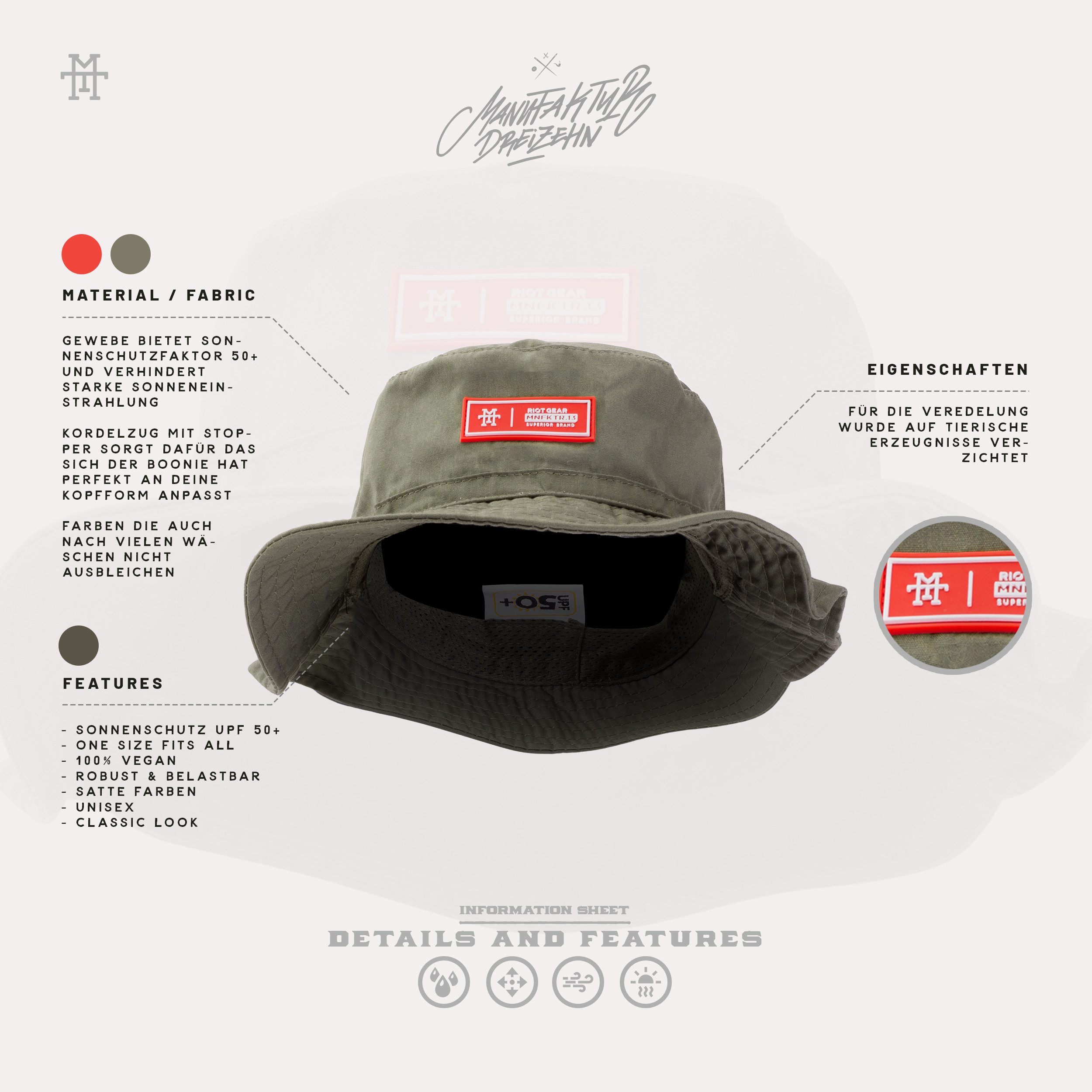 Manufaktur13 Sonnenhut Boonie Hat (Riot Gear) - Sonnenhut, Bucket Hat, Fischer Hut, Anglerhut mit UV-Schutzfaktor 50+ – Bild 4 von 4