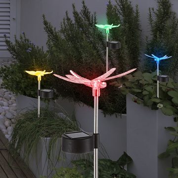 etc-shop Gartenleuchte, LED-Leuchtmittel fest verbaut, 5x LED Solar Leuchten Lotos Blume Erdspieß Schmetterling Außen Garten