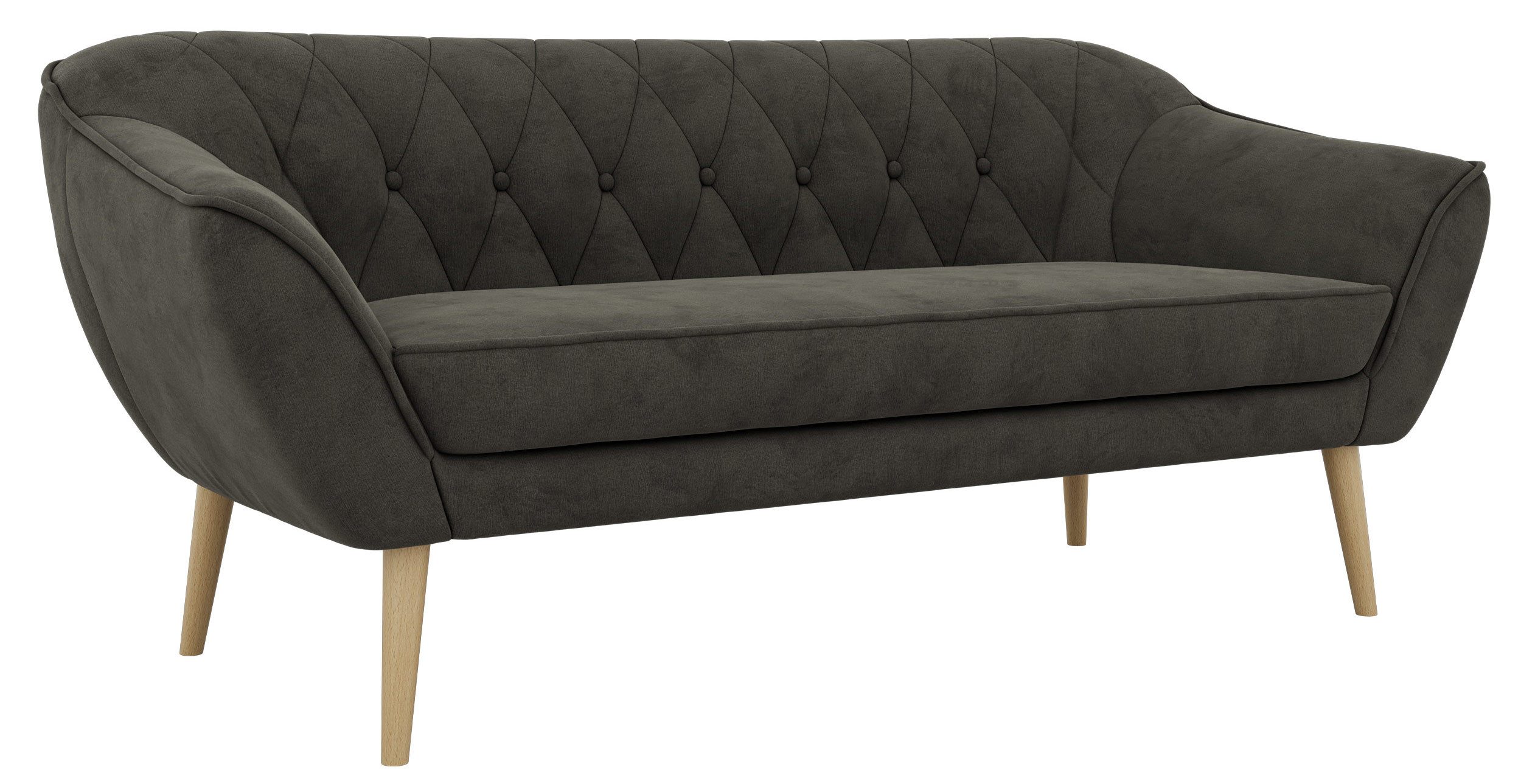 MKS MÖBEL Sofa PIRS, 3-Sitzer, Design mit Steppung, Wellenfederung, Scandi-Design, Füße wählbar