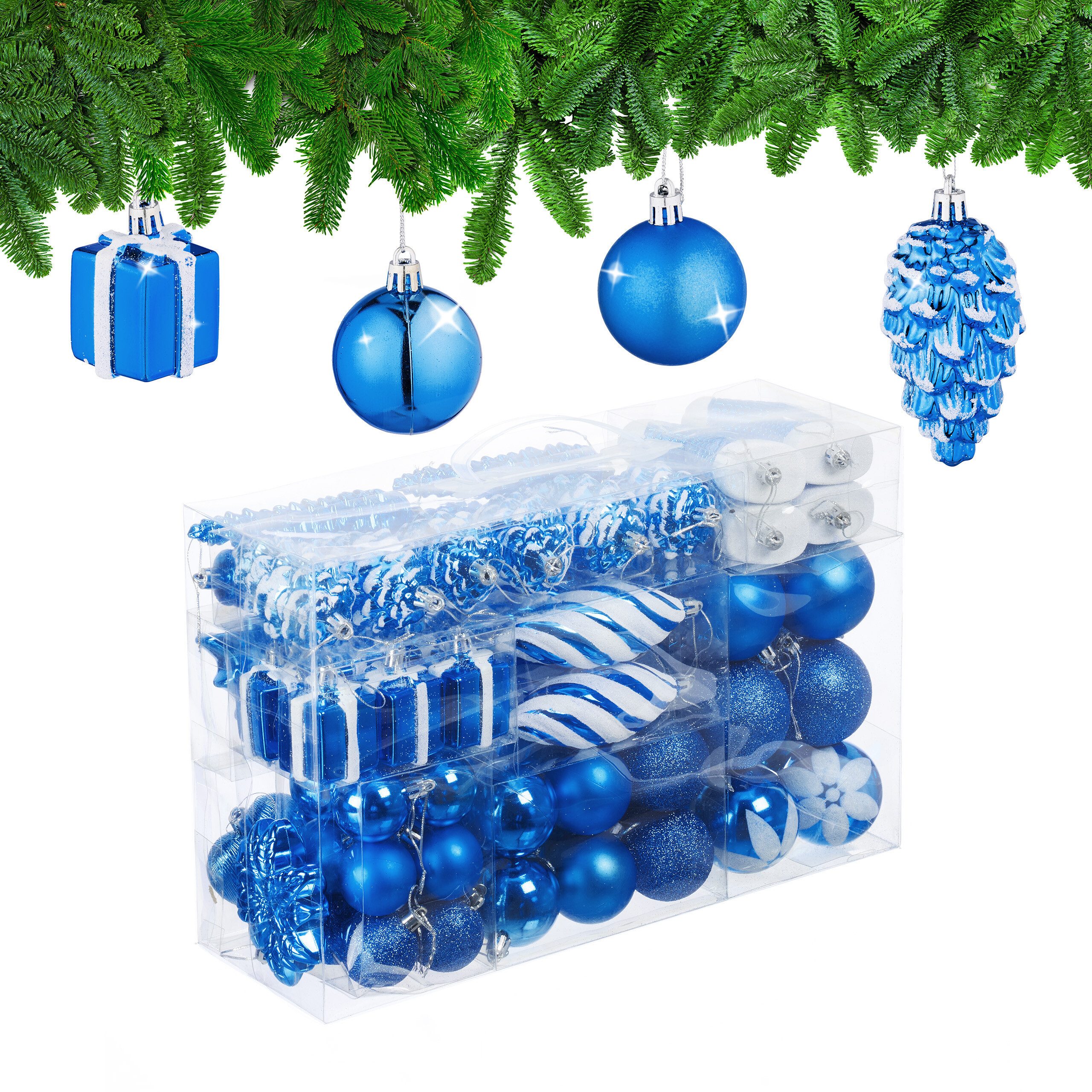 relaxdays Weihnachtsbaumkugel Weihnachtskugeln im 72er Set, blau