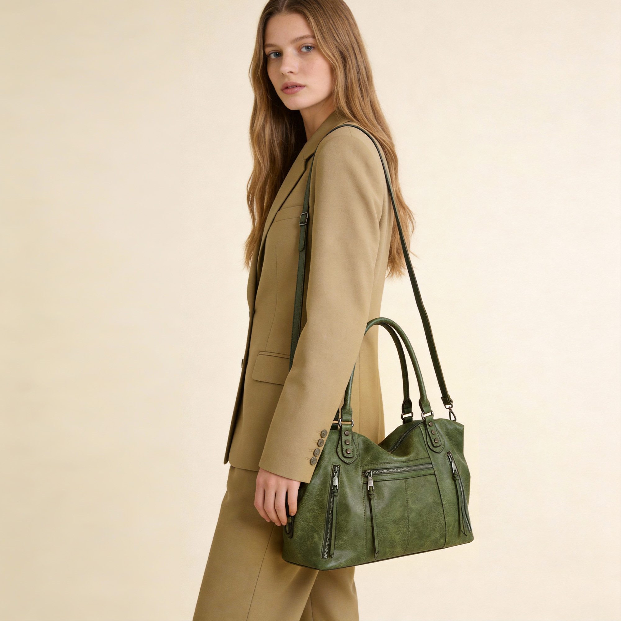 TANTOMI Handtasche Damenhandtasche Mittelgroße Crossbody Tasche, Mehreren Taschen, Vintage Shopper für Arbeit, Shopping, Alltag und Reisen