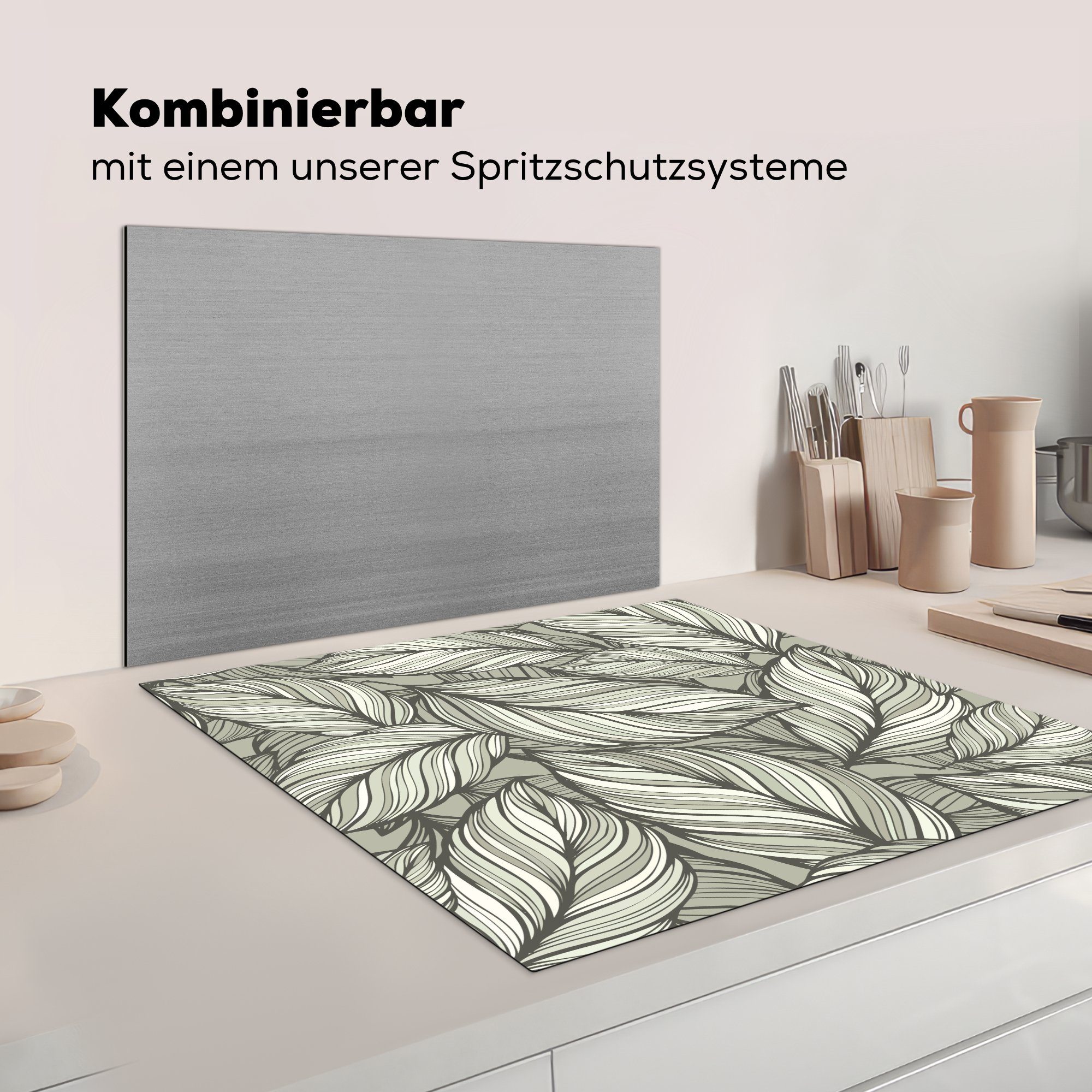 Natur MuchoWow küche cm, Herdblende-/Abdeckplatte Arbeitsplatte Vinyl, - 78x78 - (1 Muster tlg), Blätter, für Ceranfeldabdeckung,