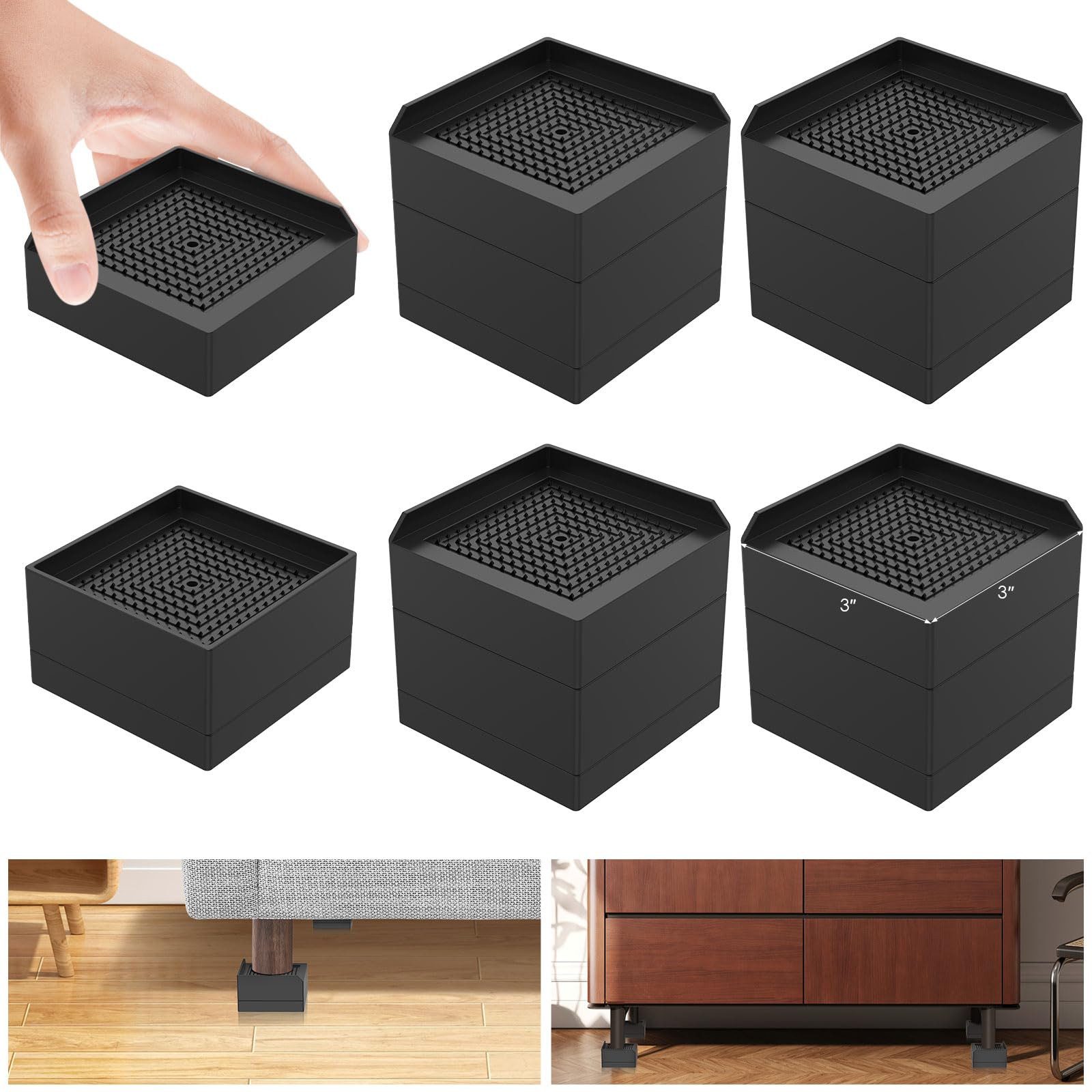 Diwzbyn Möbelfuß Möbelerhöhung 4er Set, 3 Zoll Möbelfuß Erhöhung, Stapelbar, Für Bett, Sofa, Tisch & Waschmaschine, Stoßdämpfend