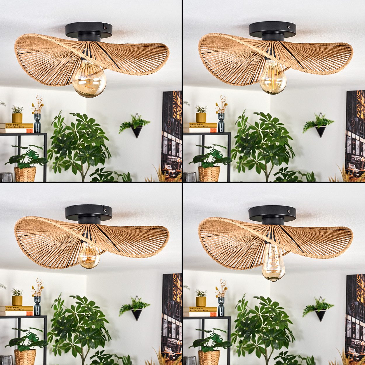 hofstein Deckenleuchte Deckenlampe aus Metall/Papiergeflecht in Schwarz/Nat günstig online kaufen