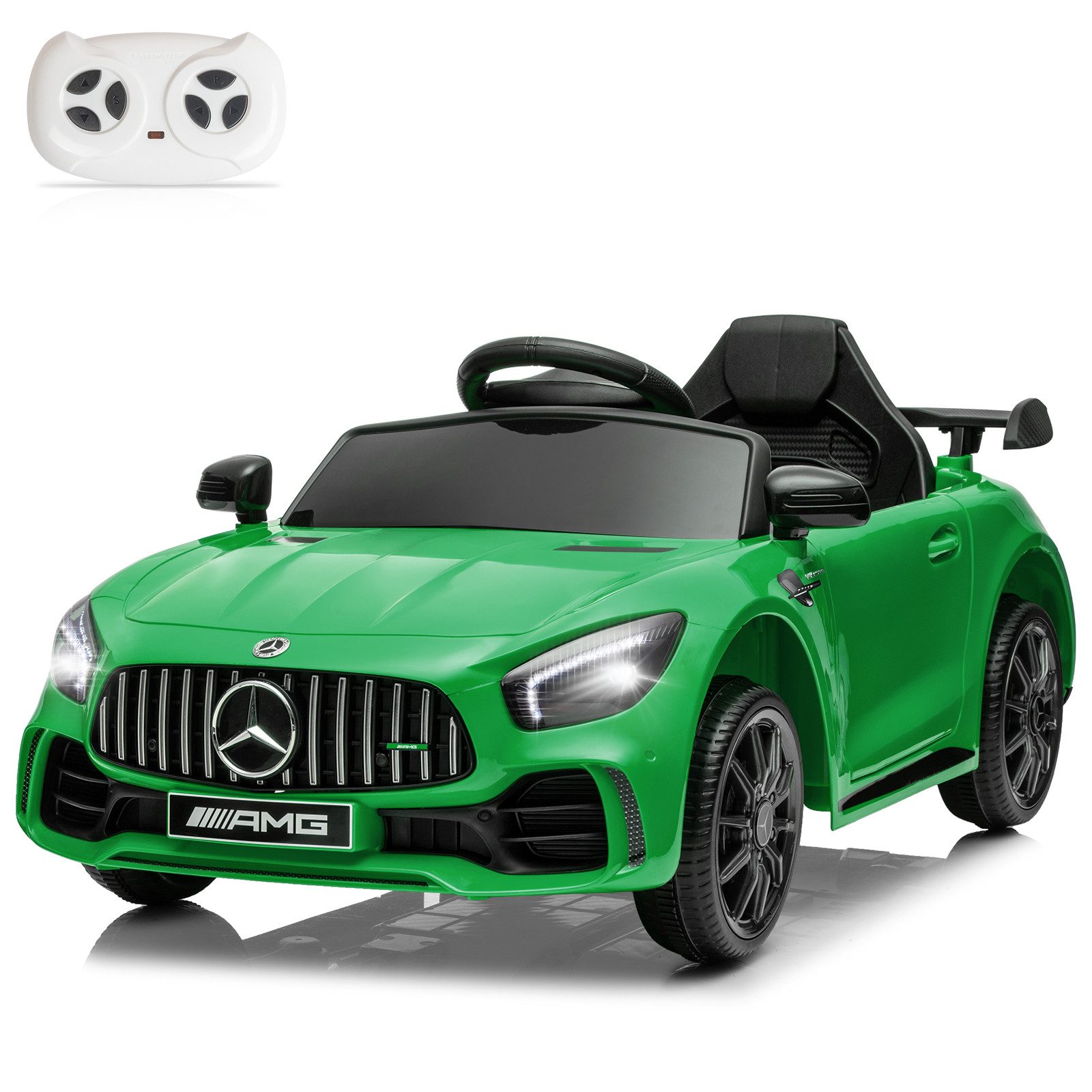 LALAHO Elektro-Kinderauto Elektroauto Kinderauto Benz Mercedes AMG GTR, 2,4G Fernbedienung, 12V,4.5 Ah, Fernsteuerung 2,4GHz,2 x35W Motors,Bluetooth,Musik,USB