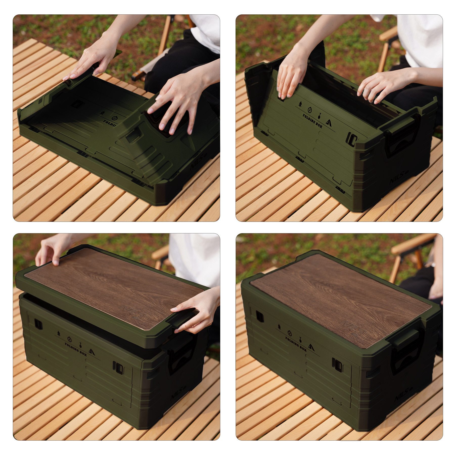 NILS CAMP Campingtisch Faltbox Klapptisch Aufbewahrungsbox (Spar-Set, 1-St., 48 x 30 x 24 cm faltbar), faltbar, 2-in-1 Box & Tisch, 32 L, stapelbar