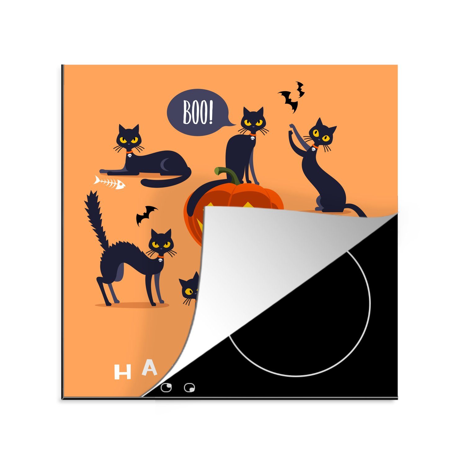 MuchoWow Herdblende-/Abdeckplatte Verschiedene schwarze Katzen als Symbol für Halloween in einer, Vinyl, (1 tlg), 78x78 cm, Ceranfeldabdeckung, Arbeitsplatte für küche