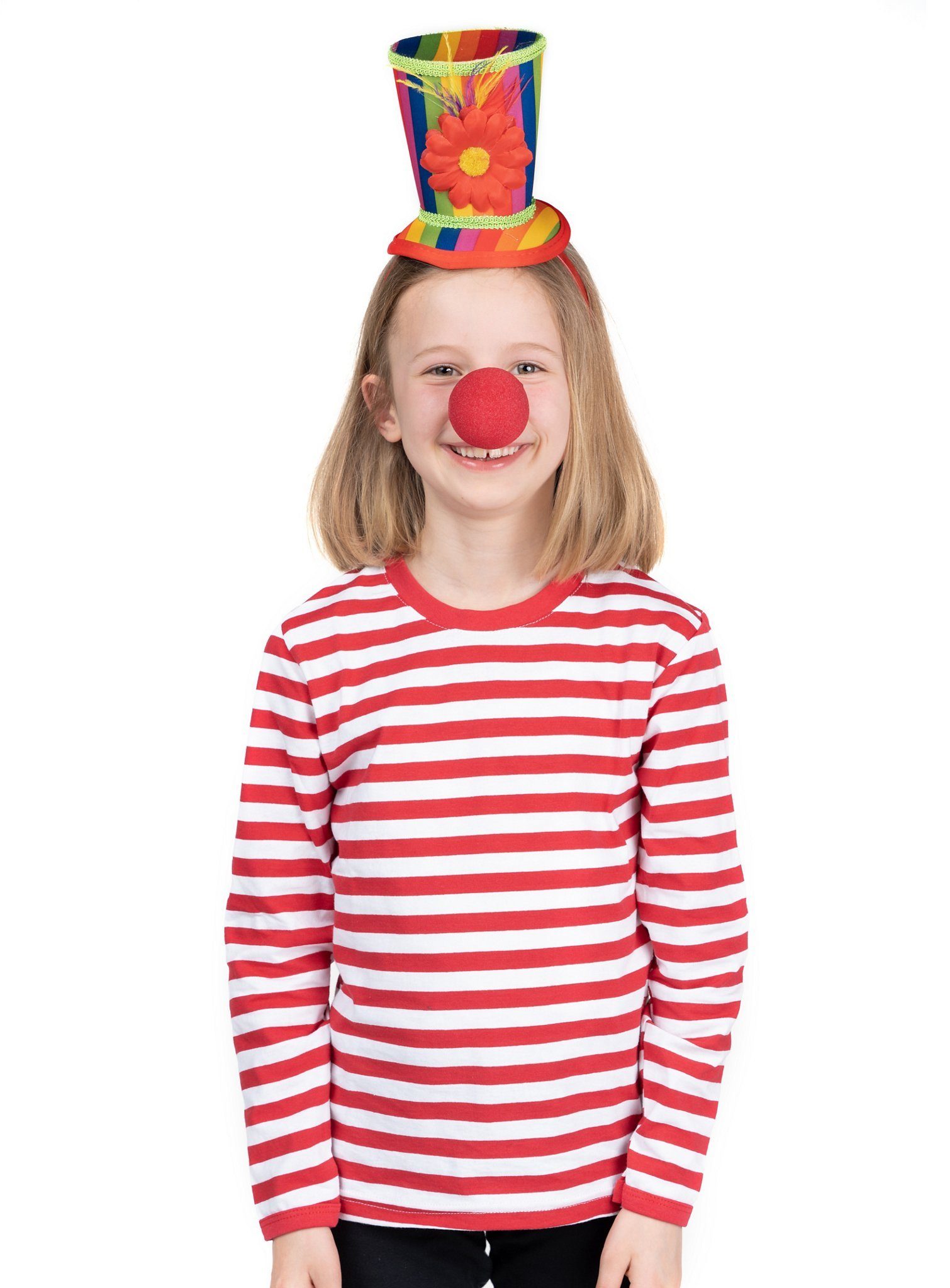 Metamorph Clown-Kostüm Clownskostüm für Kinder mit rotem Ringelshirt, Clo, Lustiges, unkompliziertes Clownskostüm für Mädchen und Jungen!