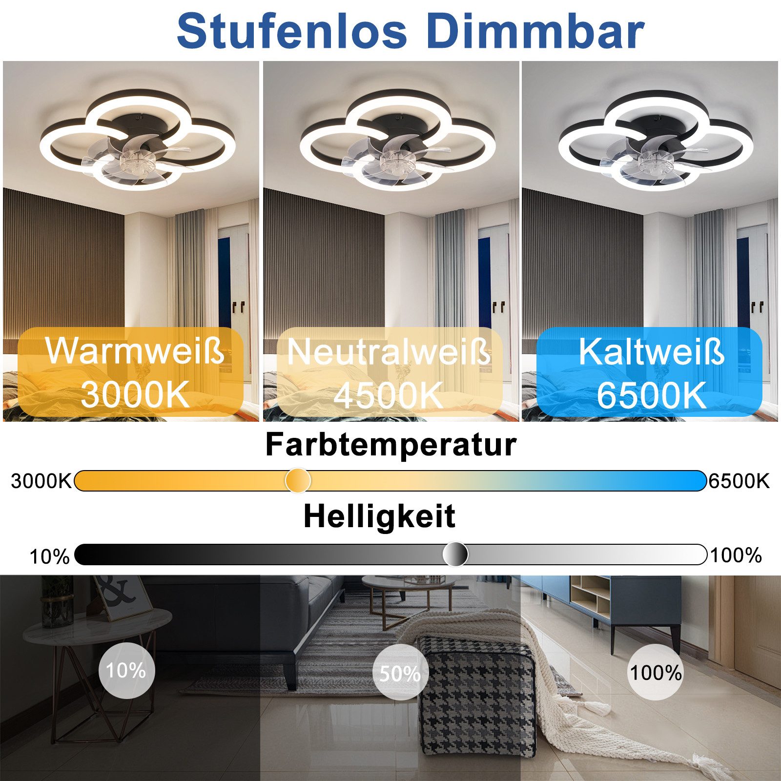 Nettlife Deckenventilator Leise mit Licht 40W Schwarz/Weiß Dimmbar Modern 6 günstig online kaufen