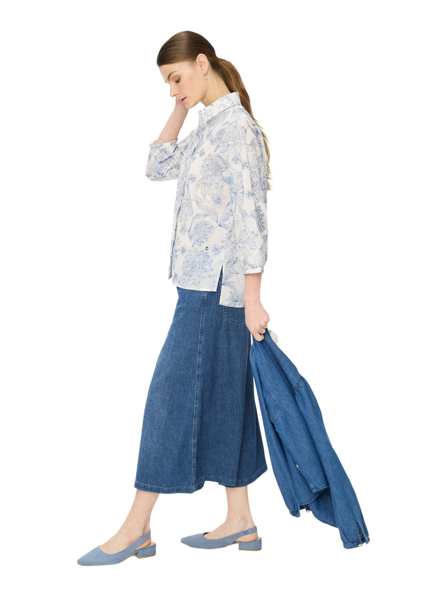 Brax Hemdbluse weiß,Casual,Baumwolle,Floral,Hemdblusenkragen,3/4 Arm,Casual Fit