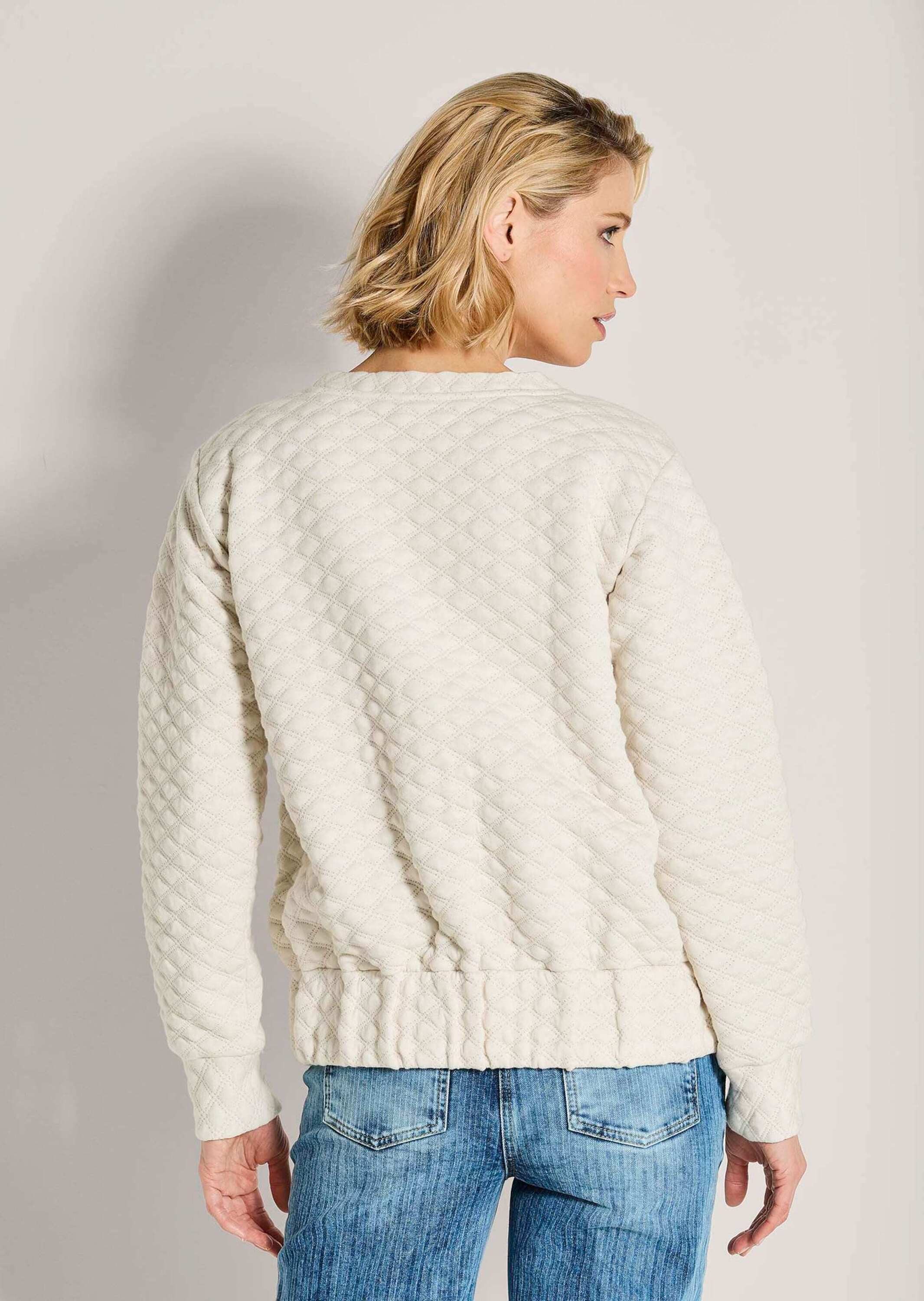 MADELEINE Langarmshirt Struktursweater mit Rundhalsausschnitt Blouson-Optik mit breitem Saumbund, Langarm
