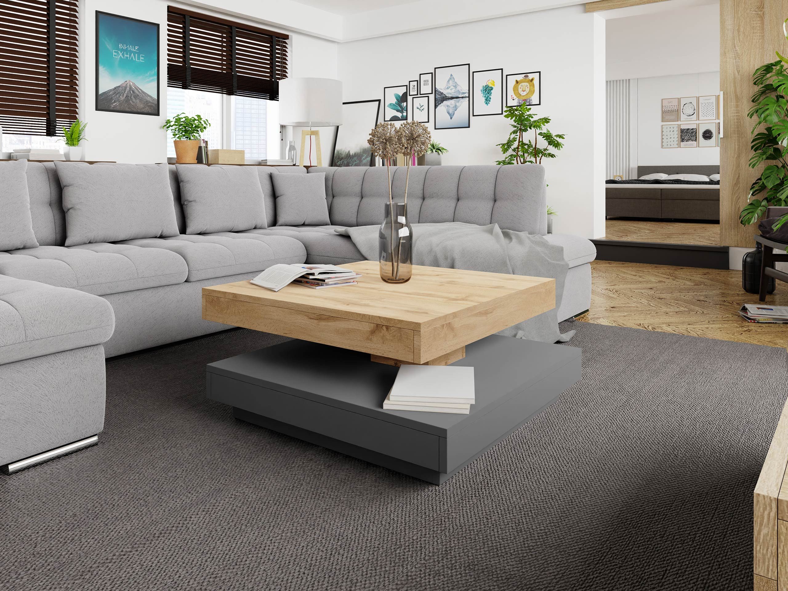 MIRJAN24 Couchtisch Nenani, Obere Tischplatte 360° frei drehbar