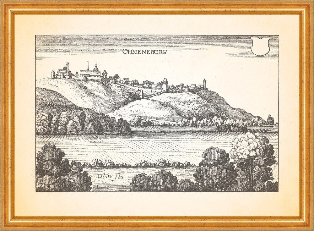 Kunstdruck Ohmeneburg Burg Amöneburg Basaltkegel Ostland Stiftskirche Merian 0092