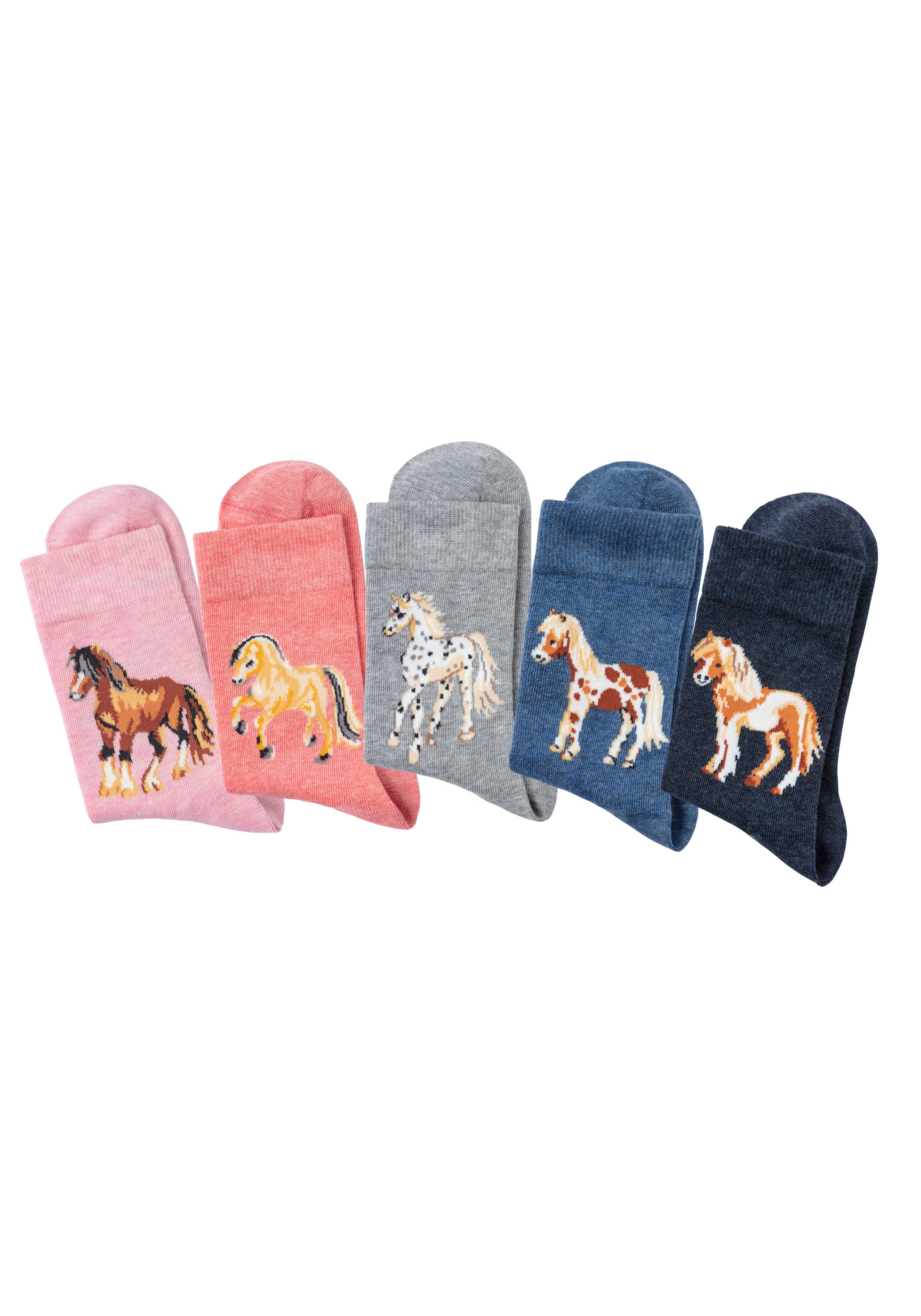 H.I.S Socken (Packung, 5-Paar) Mit unterschiedlichen Pferdemotiven