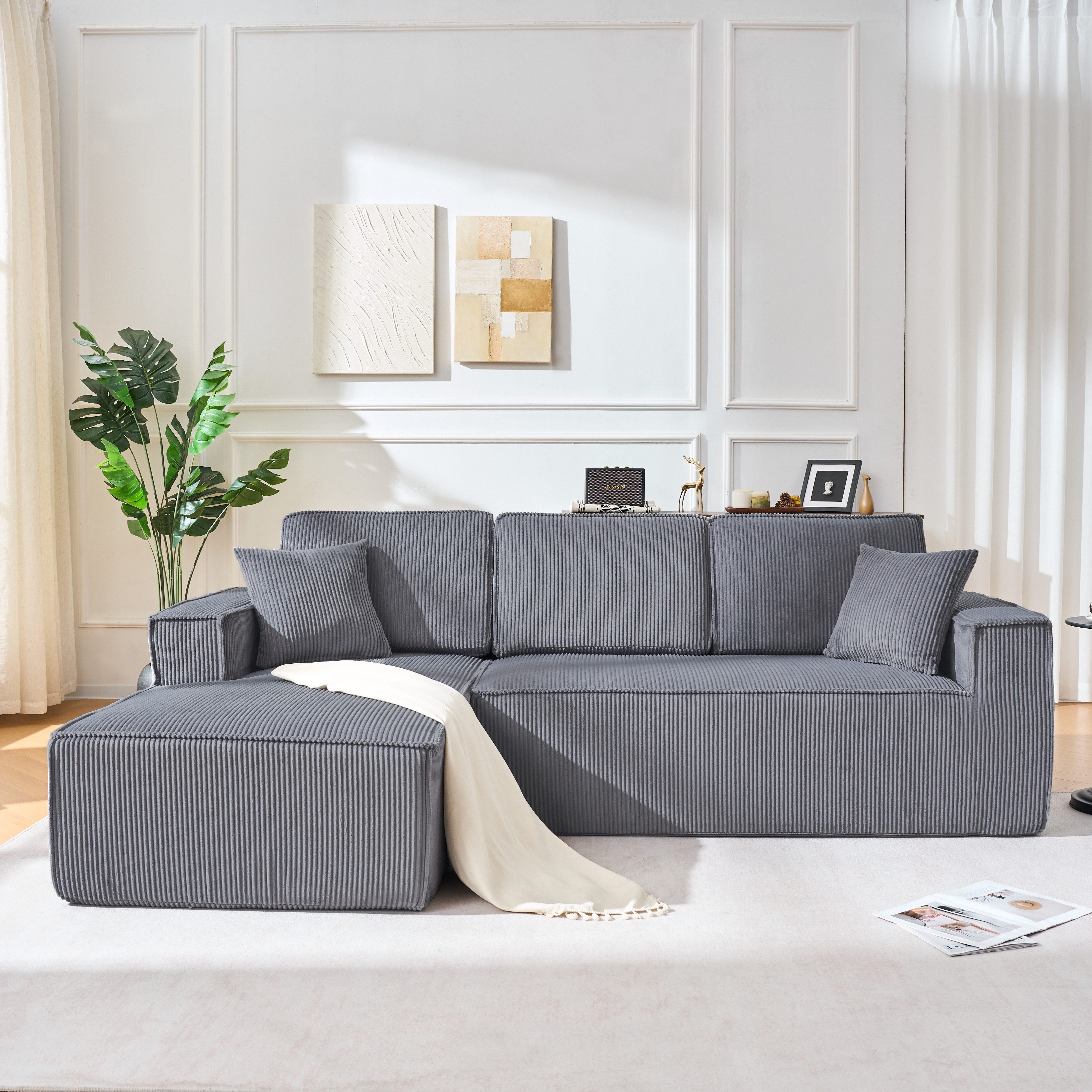 OKWISH Schlafsofa Ecksofa 235x128x60 cm mit modularer L-Form und Cordstoff, günstig online kaufen