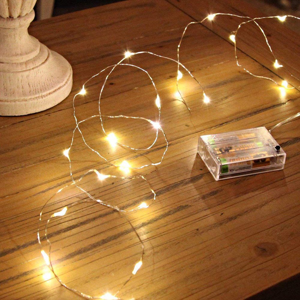 Sunicol LED-Lichterkette 2/3/5/10M, Dekor Weihnachten Party Urlaub Kupferdraht, Warmweiß AA-Batterie,für