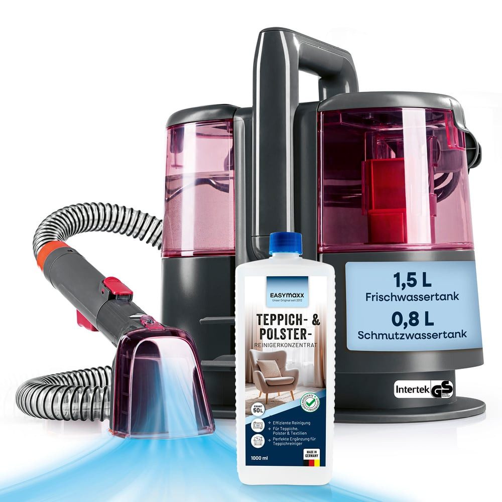 CLEANmaxx Teppichreinigungsgerät Polster- & Teppichreiniger 600W grau/rot, 600 W, mit Frisch- & Brauchwassertank und Shampoo