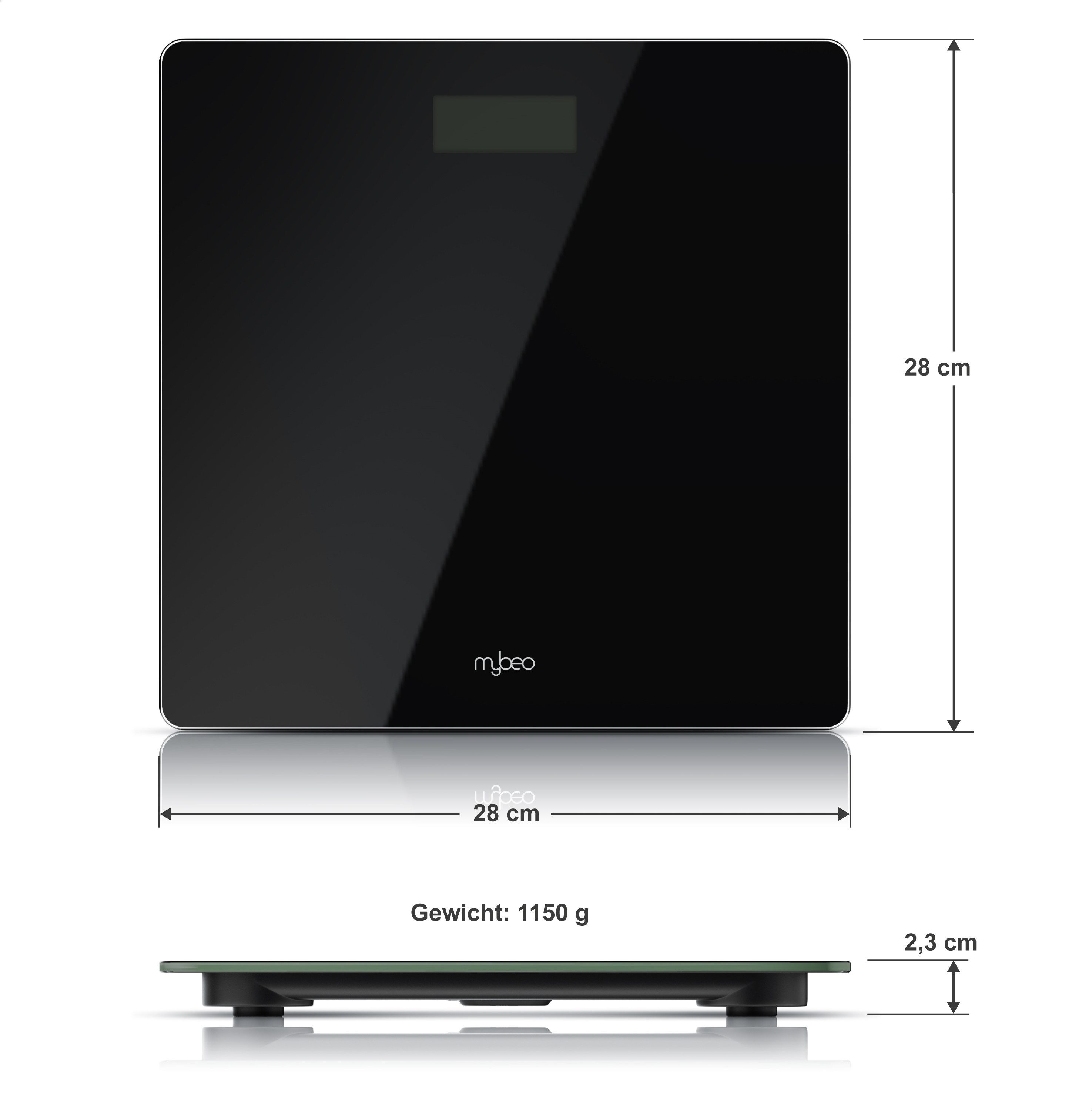MyBeo Personenwaage digitale Waage, große Sicherheitsglas Trittfläche, Temperaturanzeige, 1-tlg., Badezimmer Digitalwaage, schmales Design, max. Belastung über  – Bild 3 von 5