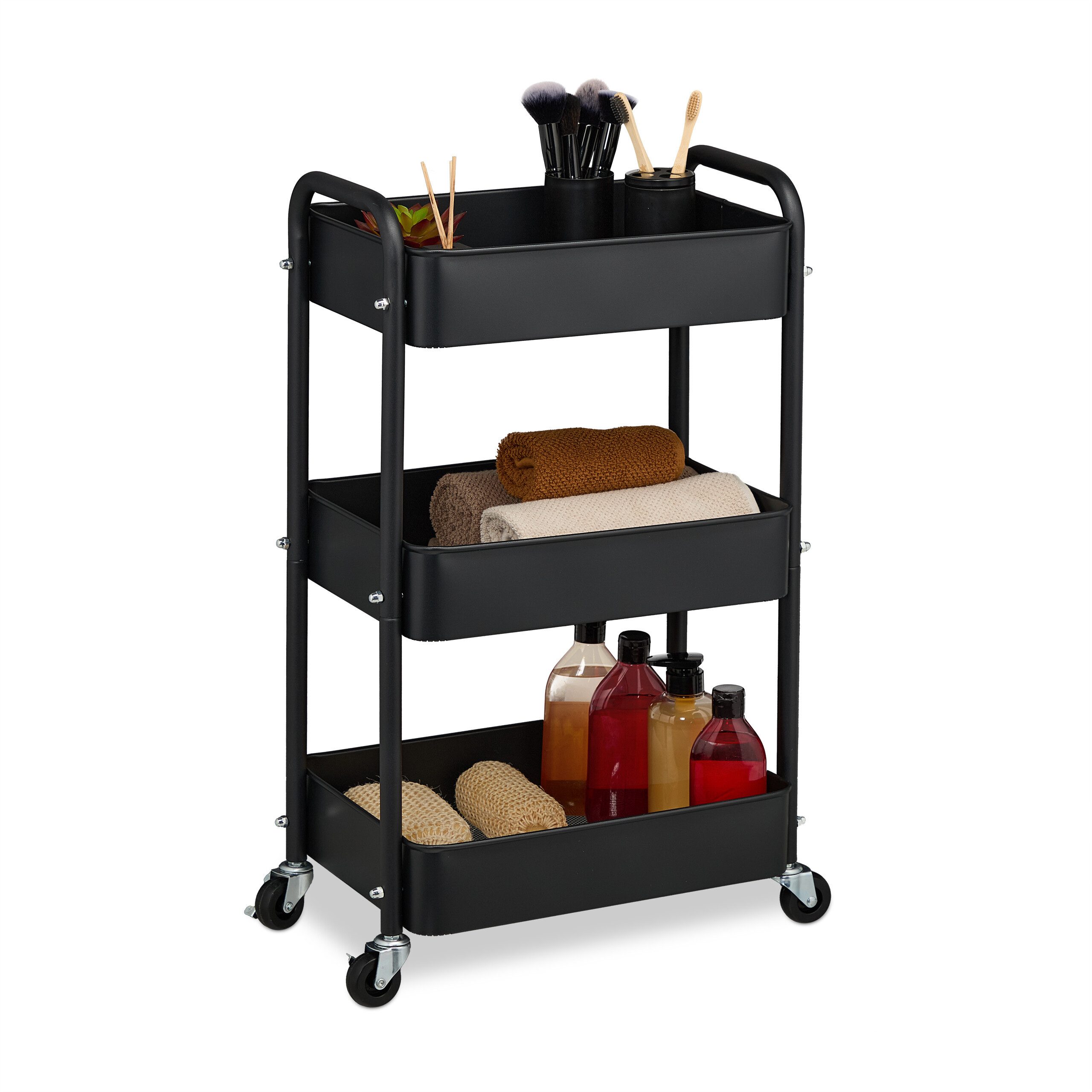 relaxdays Rollwagen mit 3 Ebene, (1 St), schwarz