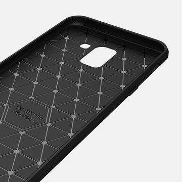 König Design Handyhülle Samsung Galaxy J6, Samsung Galaxy J6 Handyhülle Carbon Optik Backcover Blau