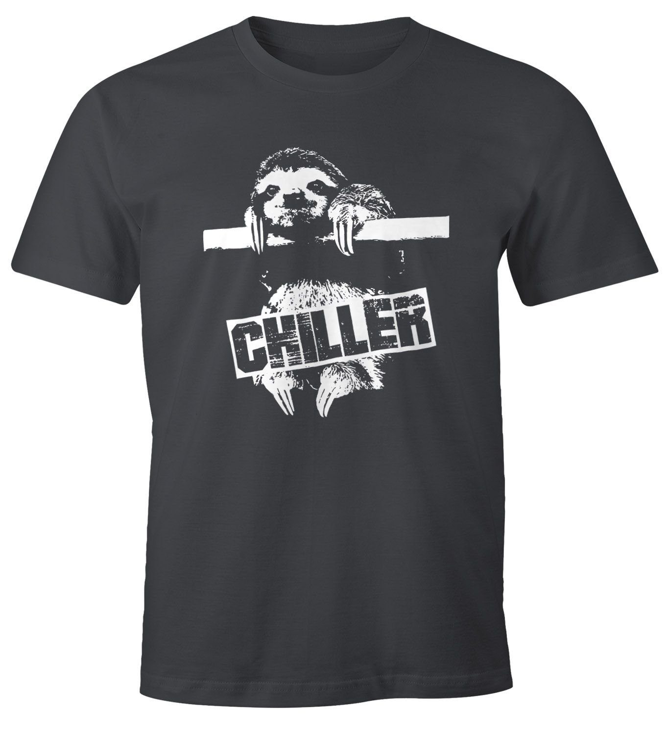 Born grau Print Shirt Fun Chiller Sloth Moonworks® mit Lustiges Faultier Print-Shirt MoonWorks T-Shirt Herren