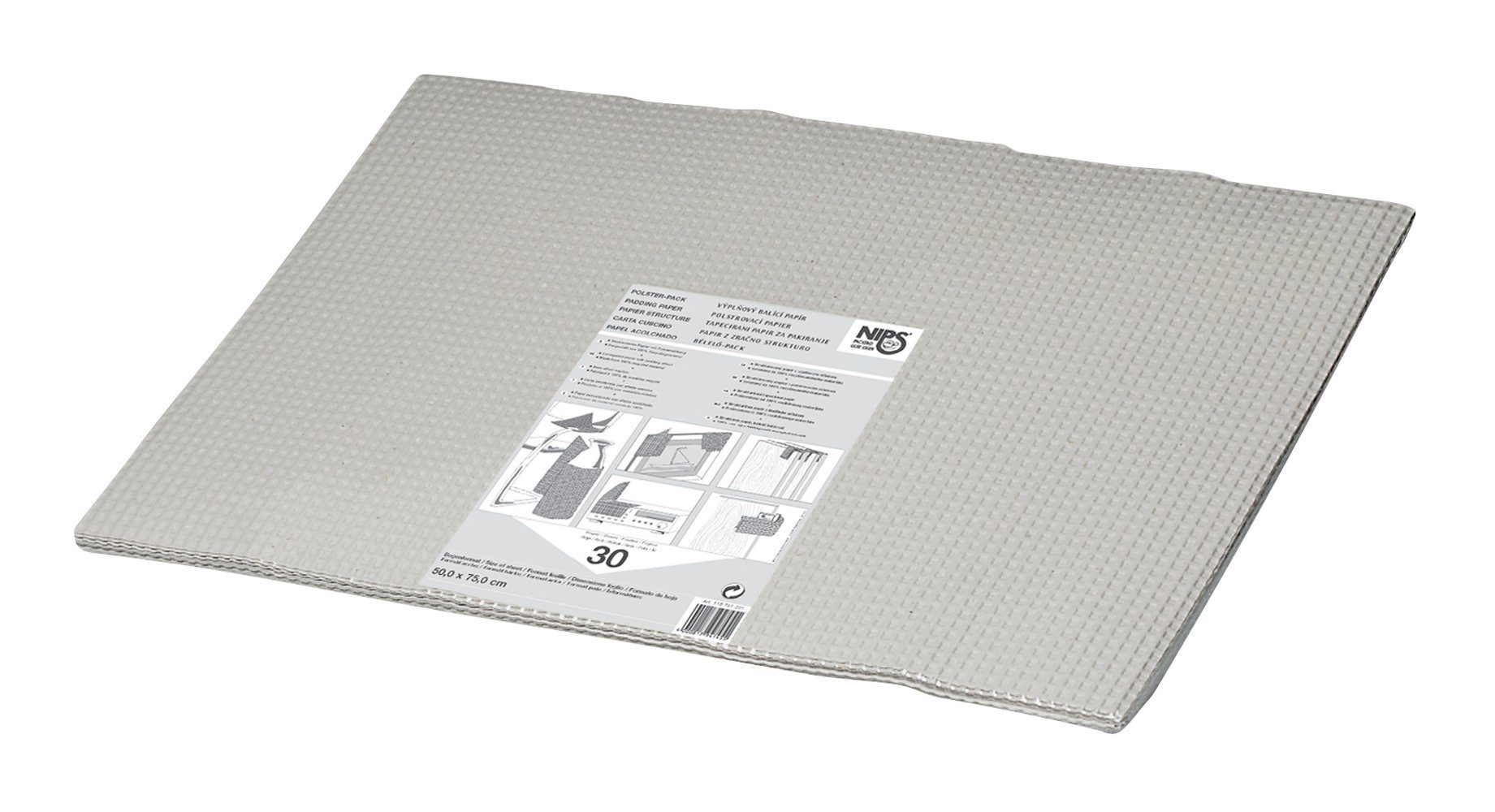 NIPS Packpapier Polsterpapier, POLSTERPACK (Set mit 30 Bogen á 50 x 75 cm), mit Polsterwirkung, als Zwischenlage und Ecken- und Kantenschutz